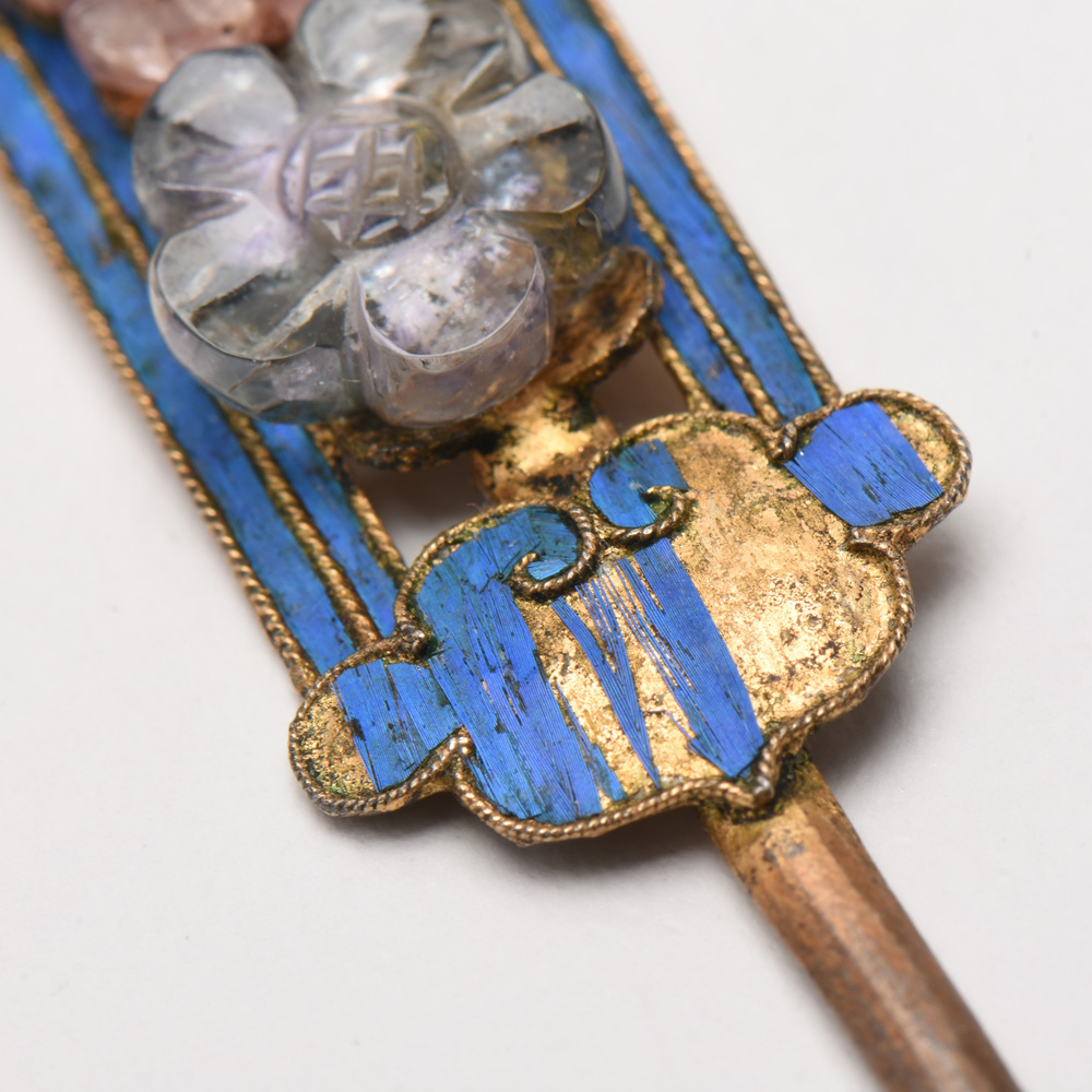 Qing Dynasty 900 Silver Kingfisher Feather and Gemstone Hairpin Earpick