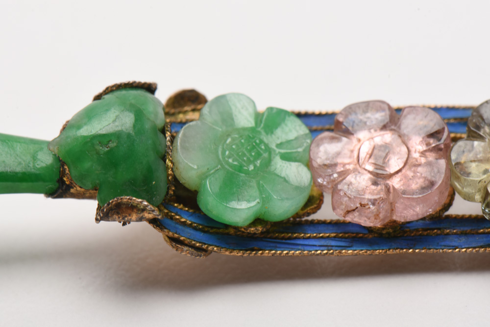 Qing Dynasty 900 Silver Kingfisher Feather and Gemstone Hairpin Earpick