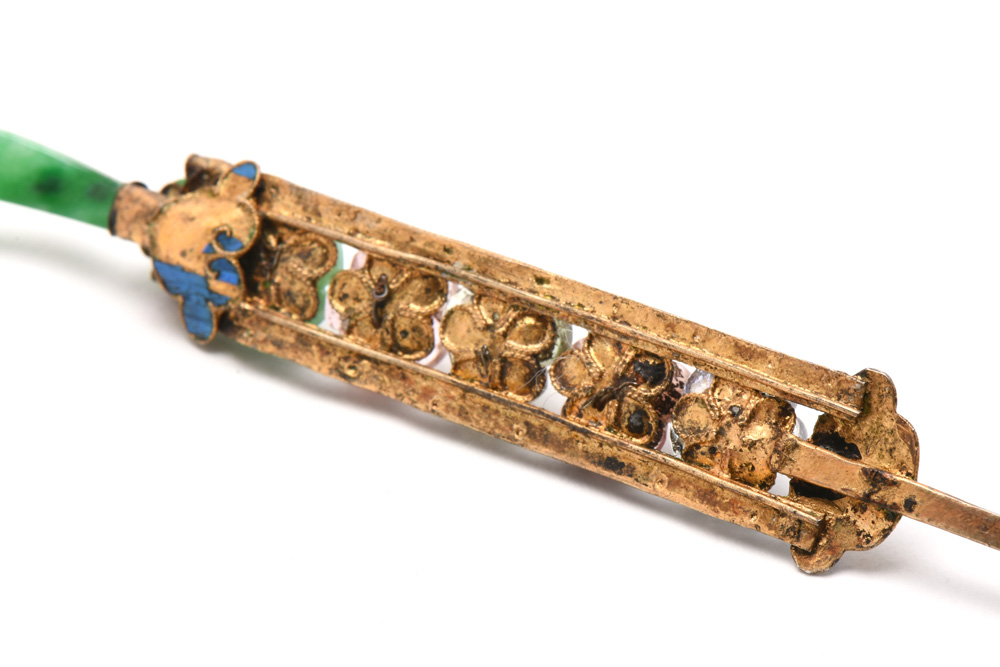 Qing Dynasty 900 Silver Kingfisher Feather and Gemstone Hairpin Earpick