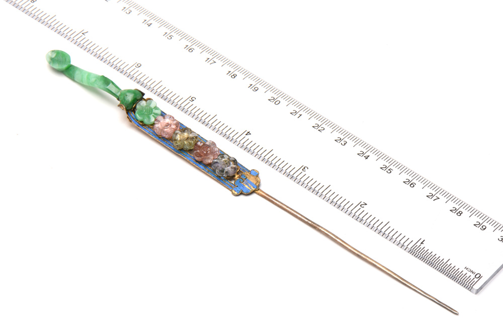 Qing Dynasty 900 Silver Kingfisher Feather and Gemstone Hairpin Earpick