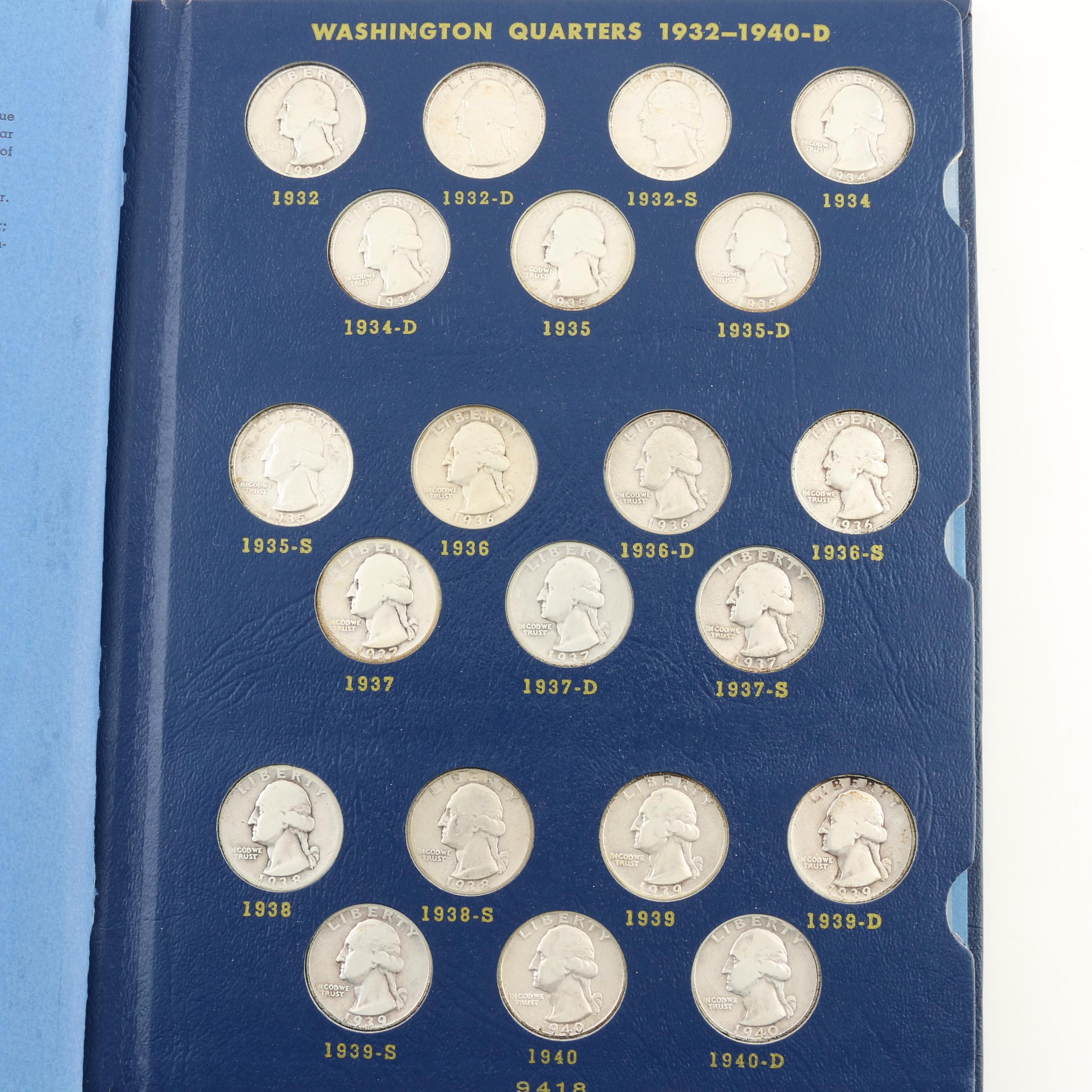 Complete Whitman Binder of Washington Silver Quarters, 1932-1964