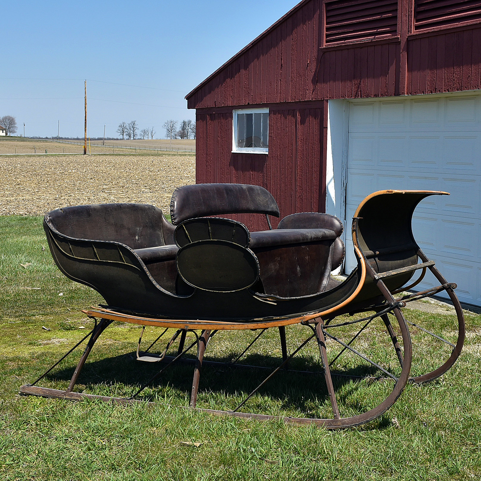 Antique Horse-Drawn Two-Seater Open Sleigh
