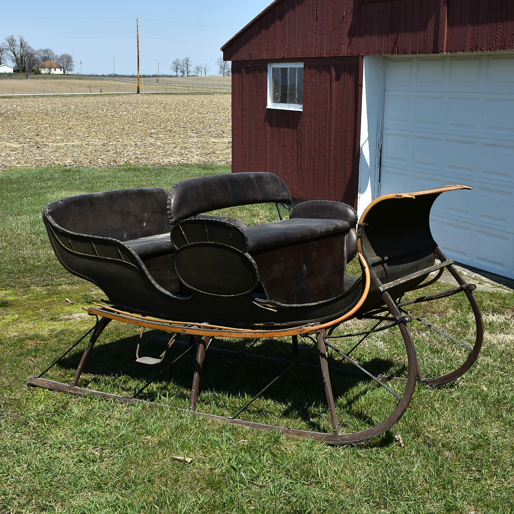 Antique Horse-Drawn Two-Seater Open Sleigh