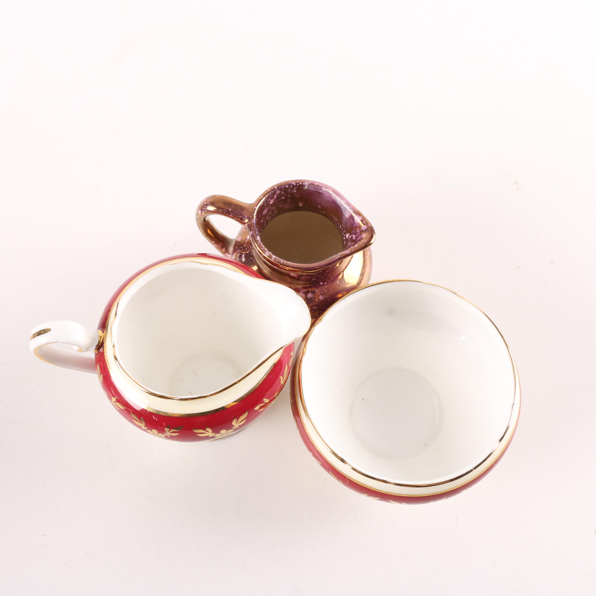 Old Castle Lusterware Pitcher with Aynsley Creamer and Sugar