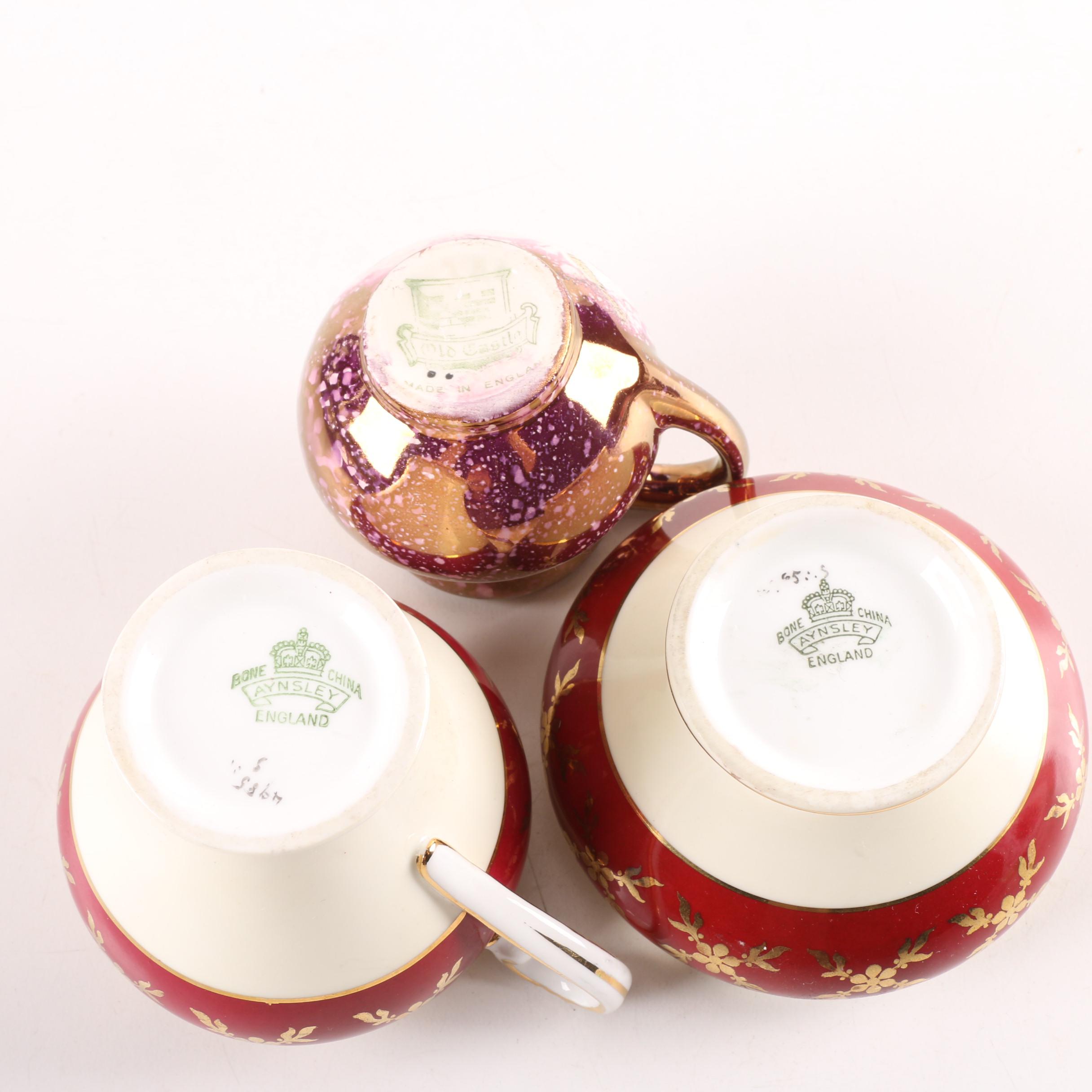 Old Castle Lusterware Pitcher with Aynsley Creamer and Sugar