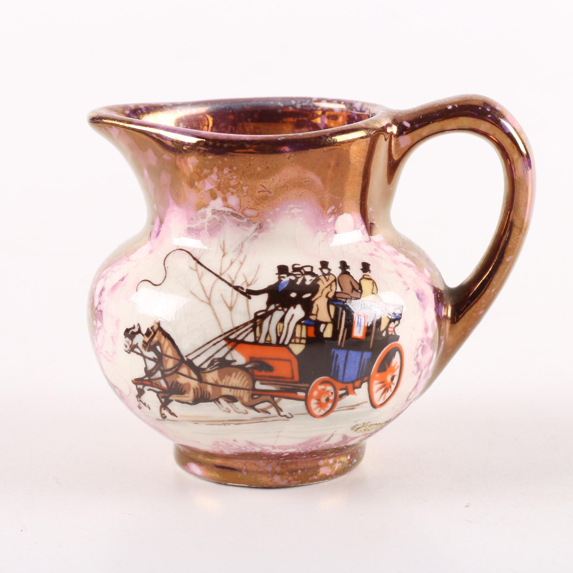 Old Castle Lusterware Pitcher with Aynsley Creamer and Sugar