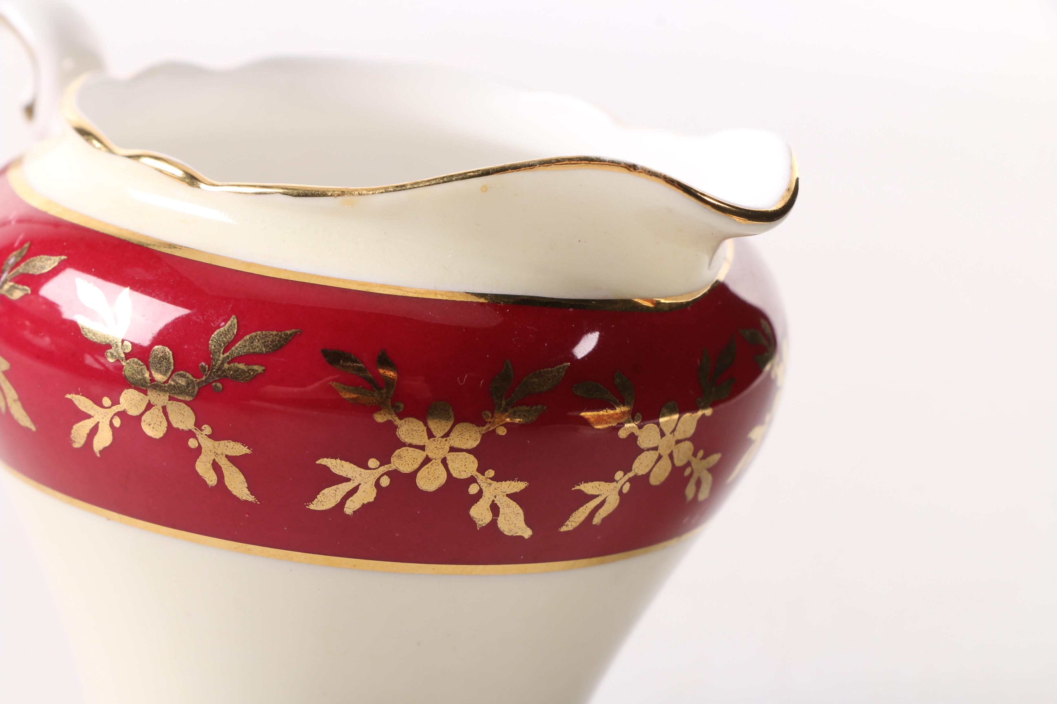 Old Castle Lusterware Pitcher with Aynsley Creamer and Sugar