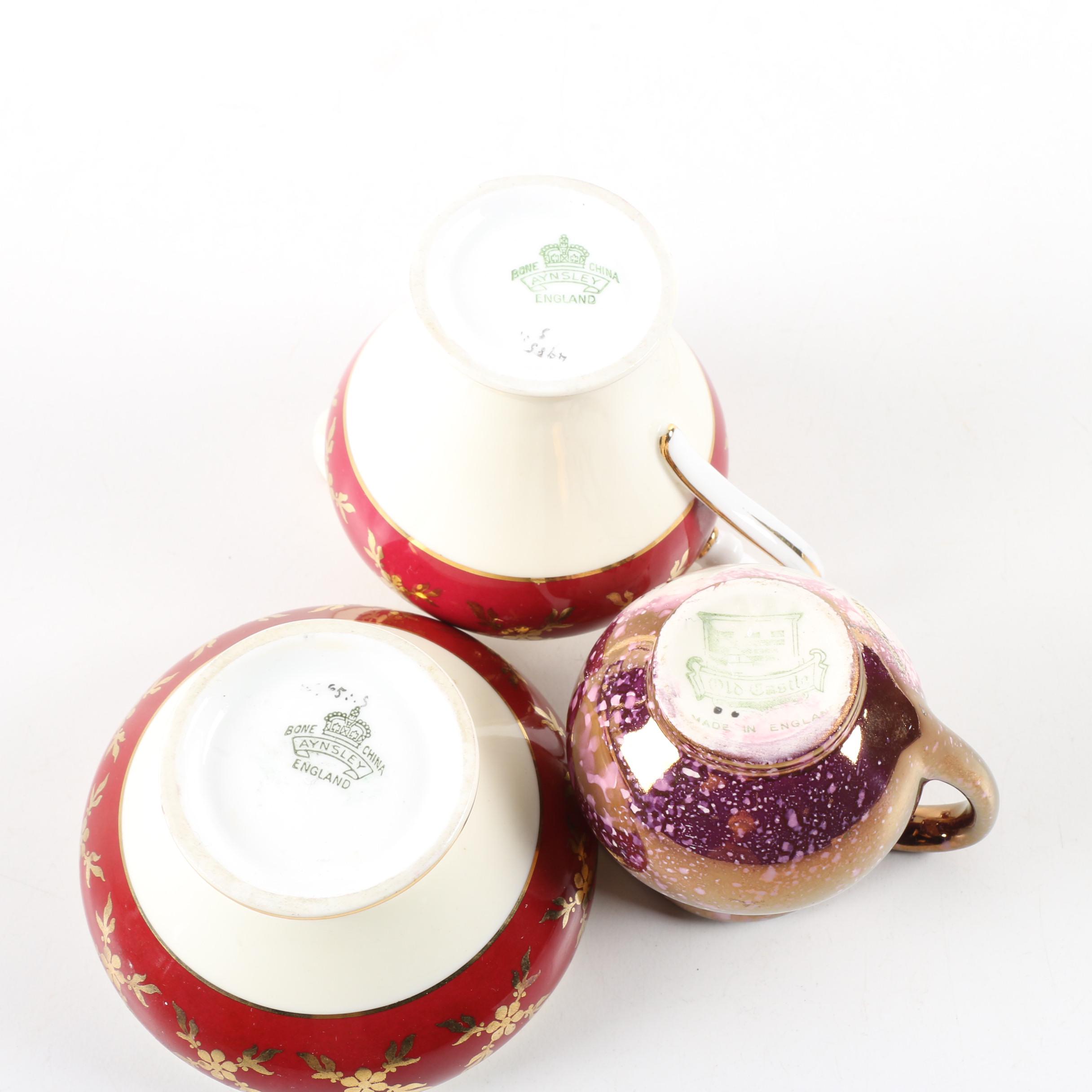 Old Castle Lusterware Pitcher with Aynsley Creamer and Sugar