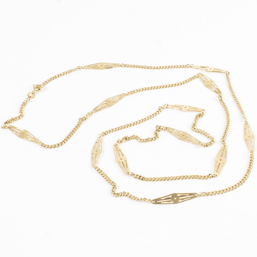 18K Yellow Gold Fancy Link Chain Necklace