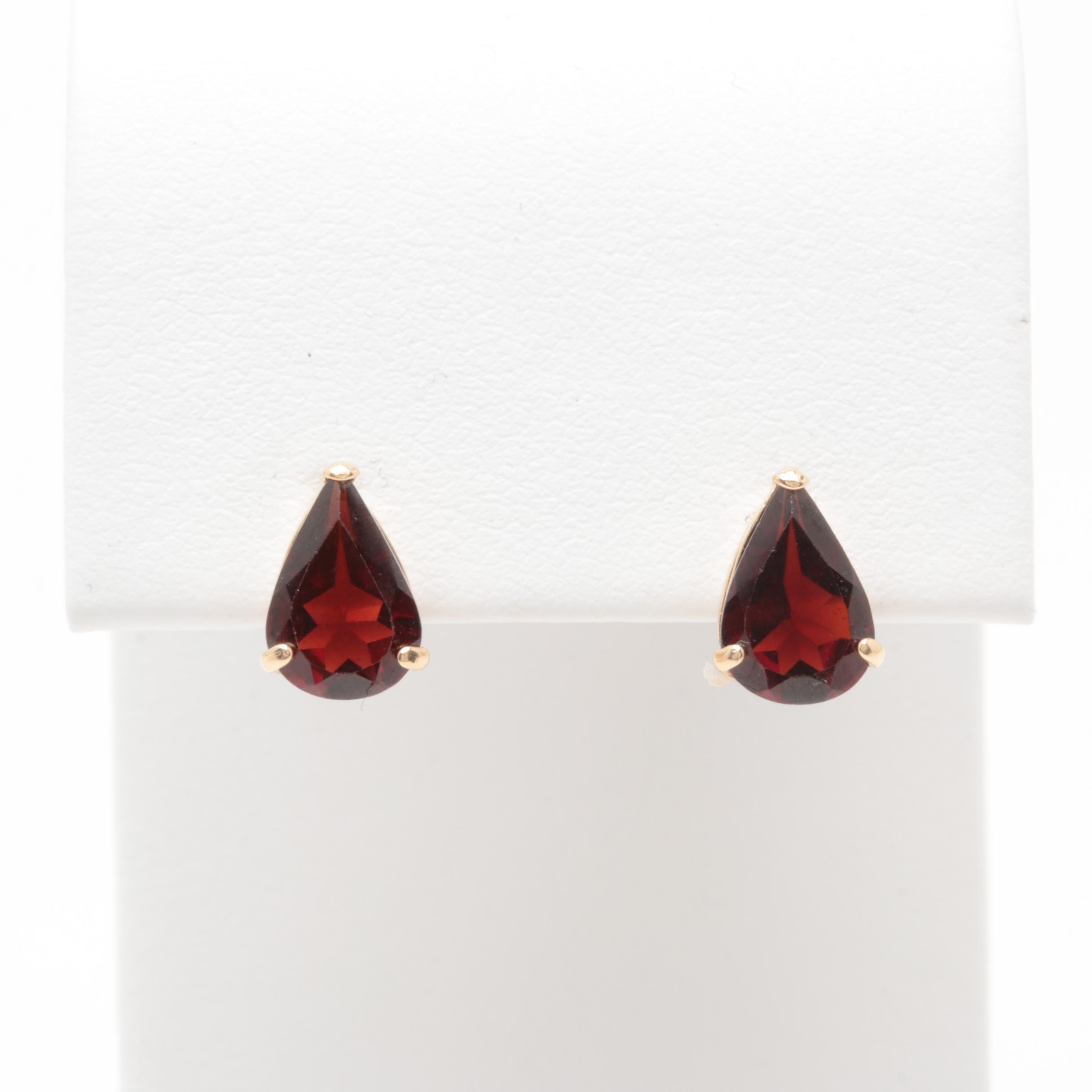 14K Yellow Gold Garnet Earrings