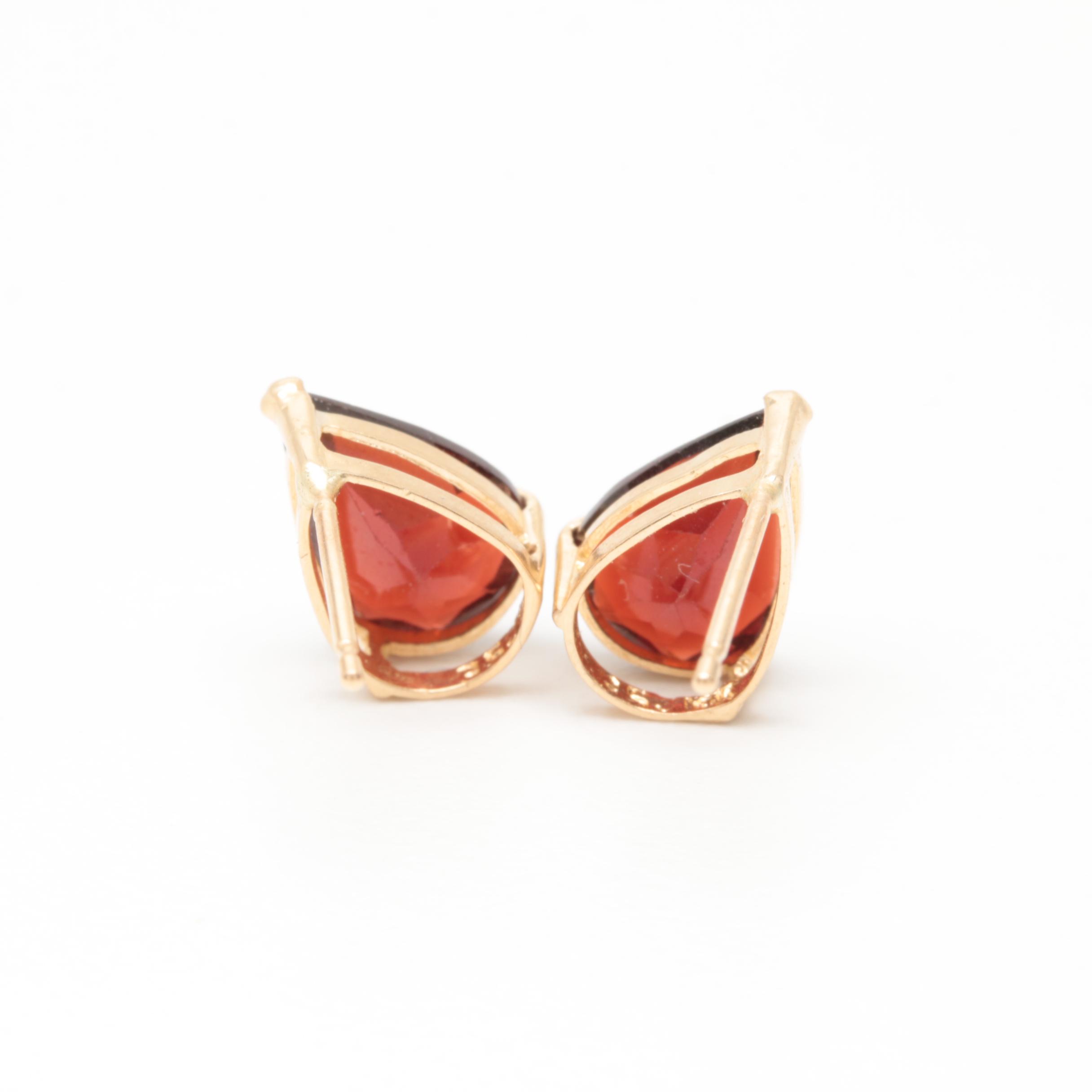 14K Yellow Gold Garnet Earrings