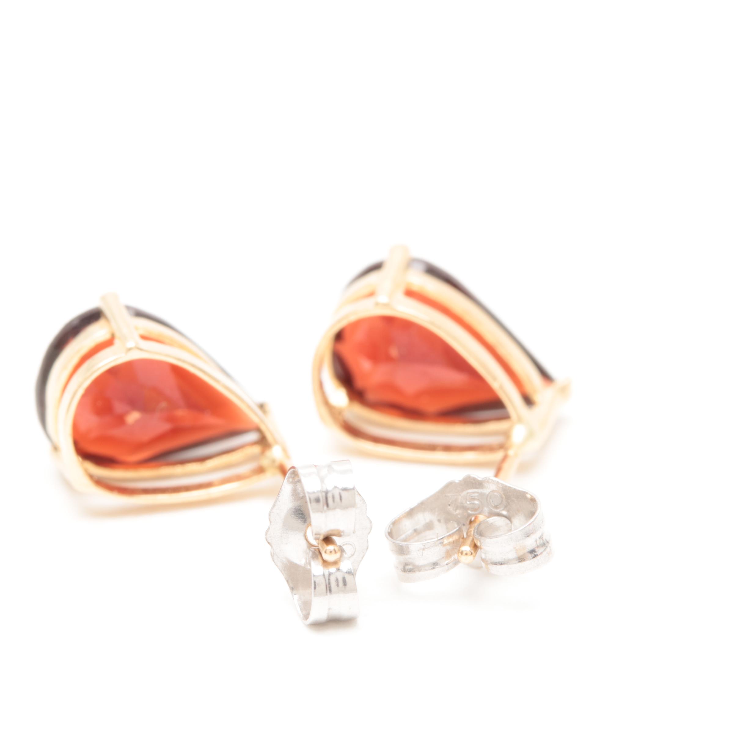14K Yellow Gold Garnet Earrings