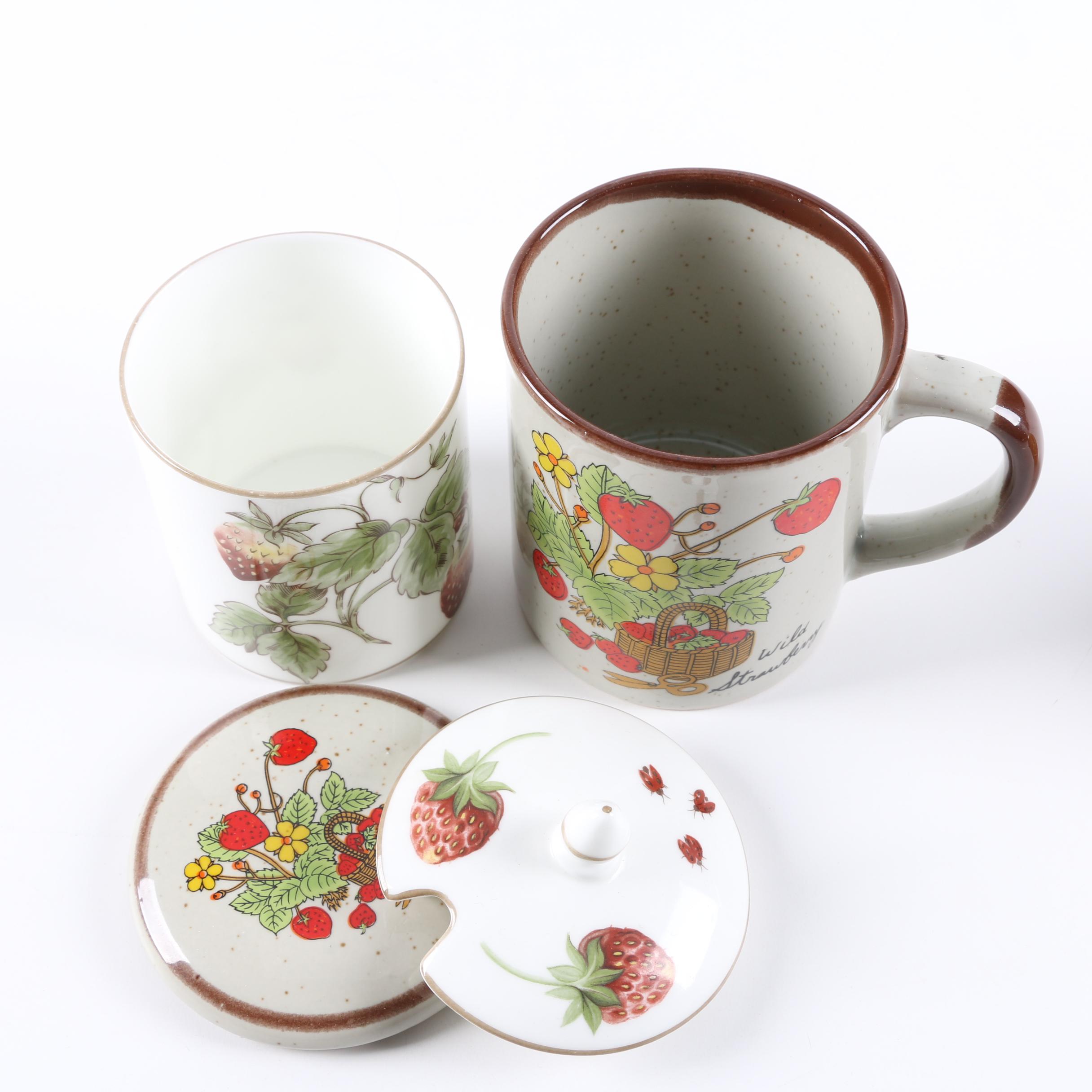 Coalport "Strawberry" Covered Mug with Pear Figurine