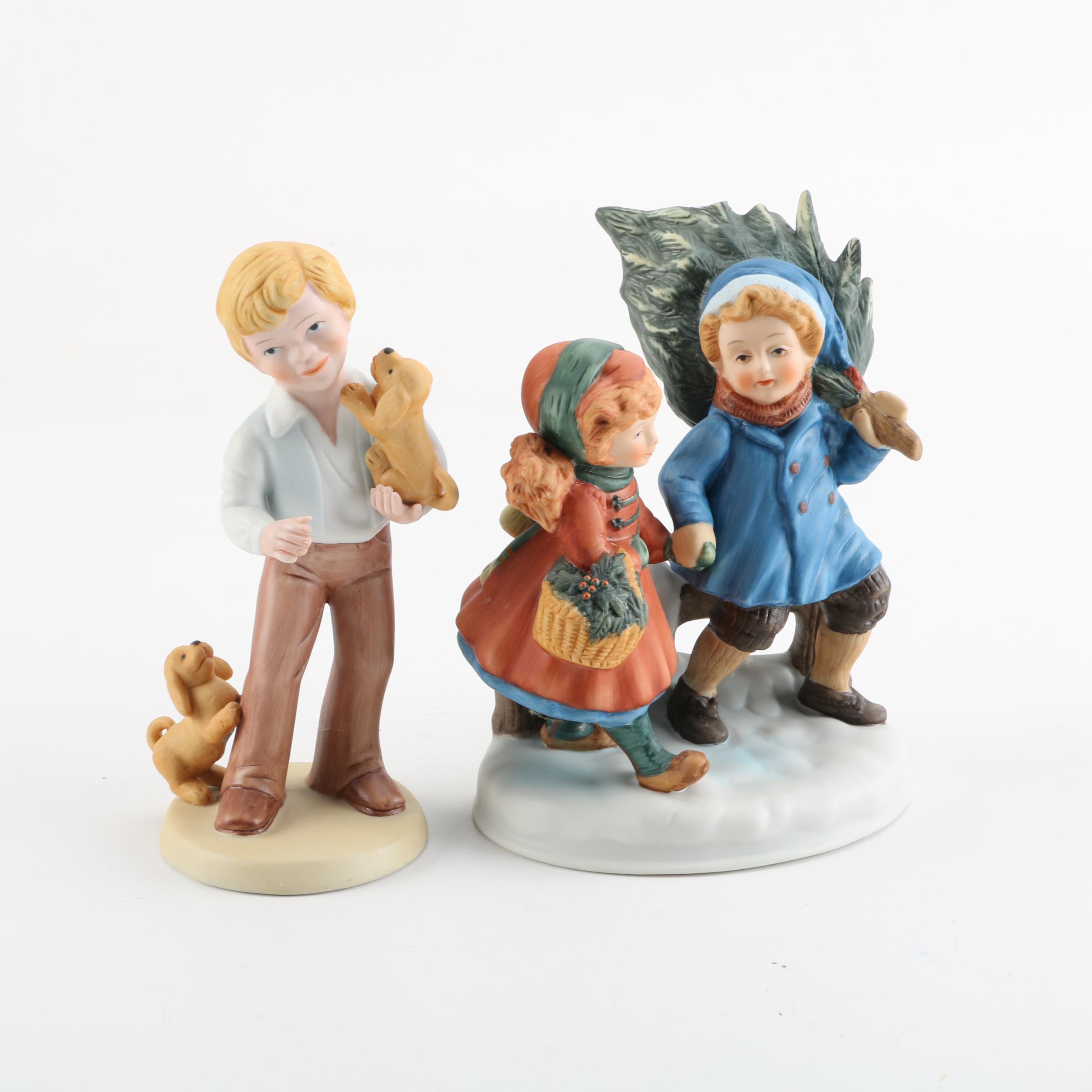 1981 Avon Porcelain Figurines "Best Friends" and "Sharing the Christmas Spirit"