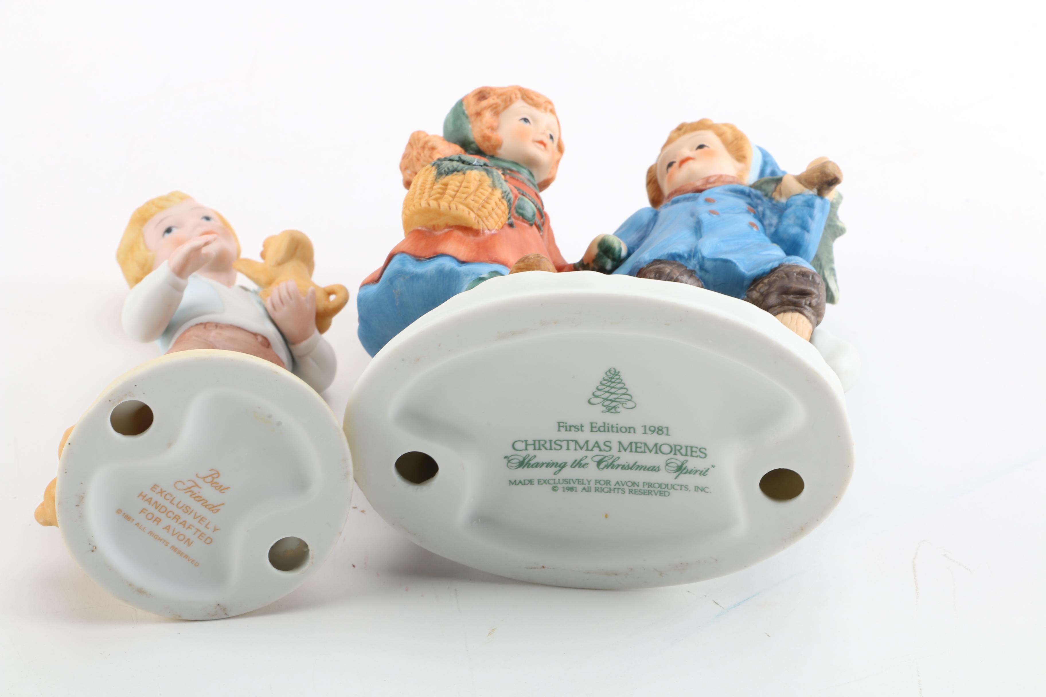1981 Avon Porcelain Figurines "Best Friends" and "Sharing the Christmas Spirit"