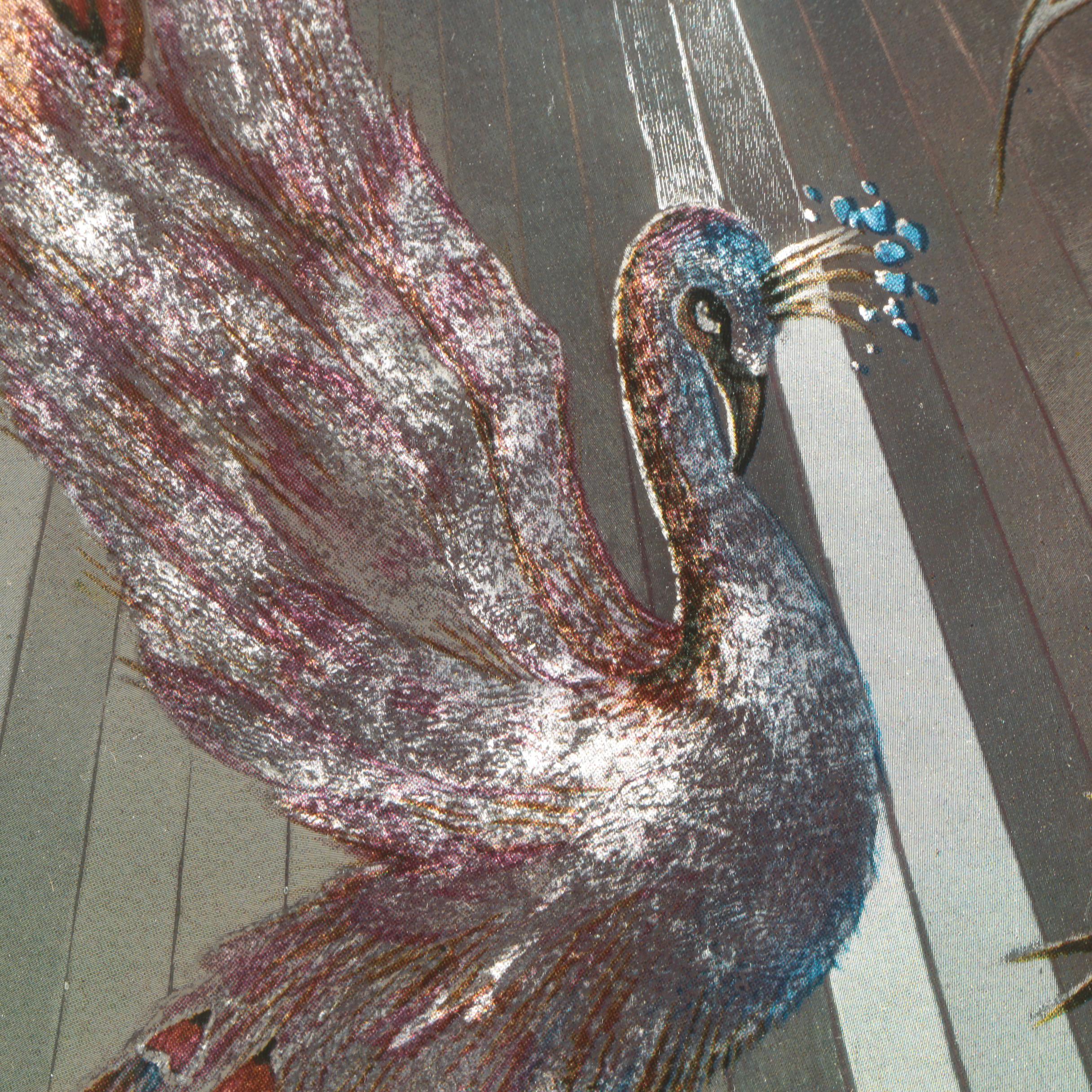 Jane Lahive Offset Lithograph on Foil of Geisha with Peacock