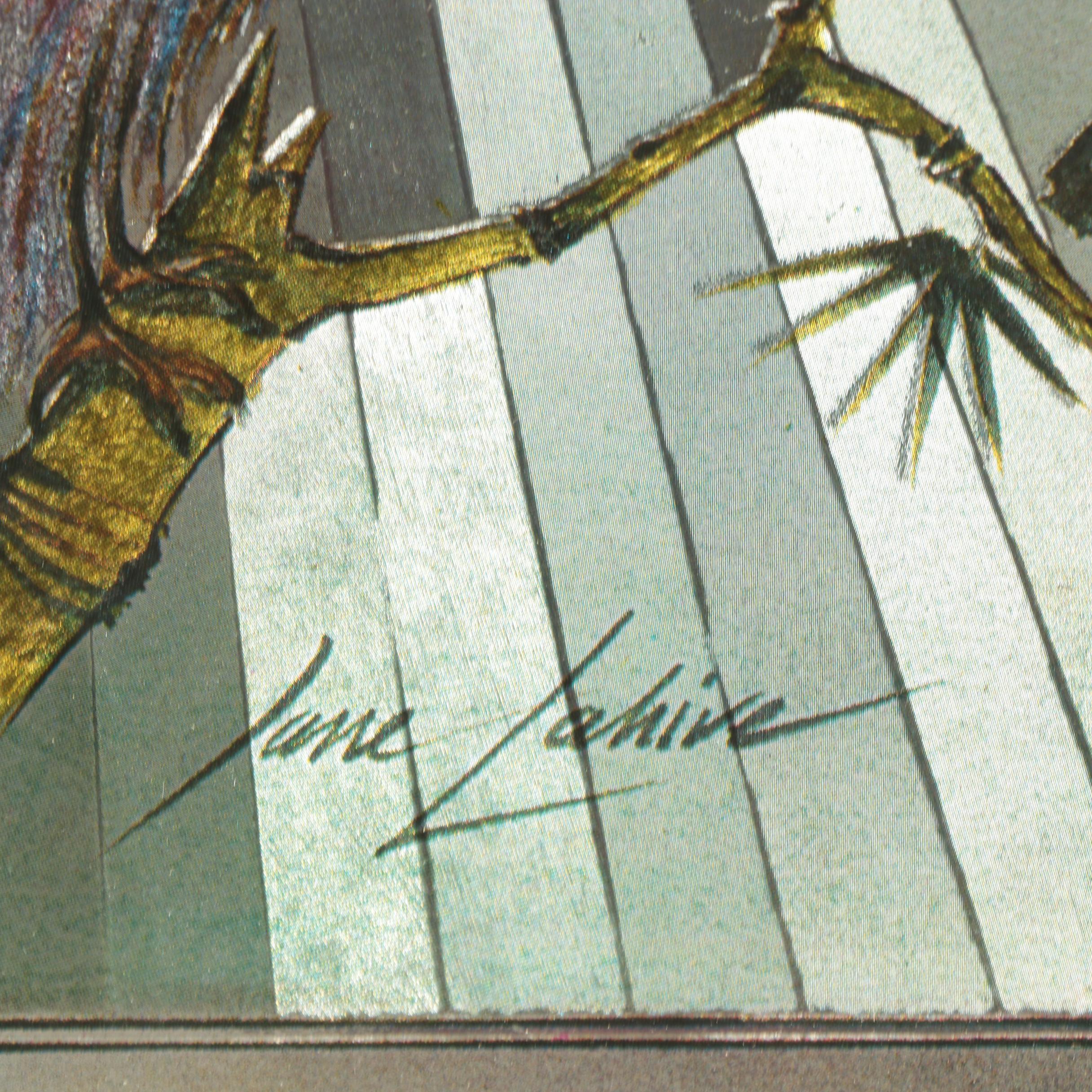 Jane Lahive Offset Lithograph on Foil of Geisha with Peacock