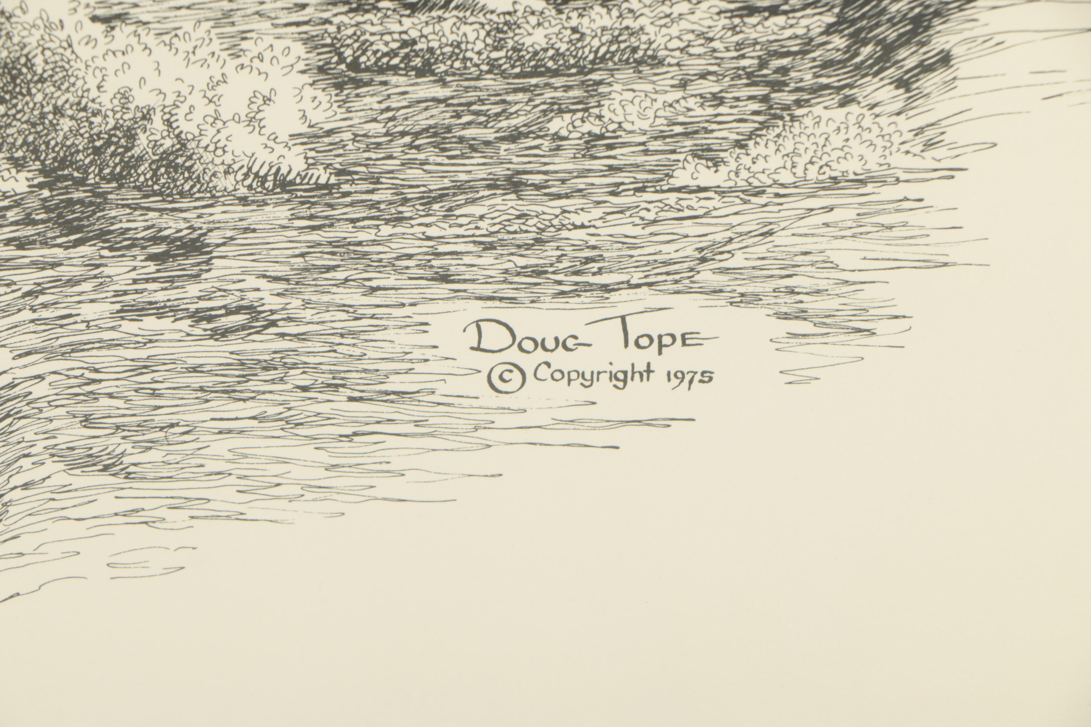 Circa 1975 Lithograph After Doug Tope of Farm Landscape