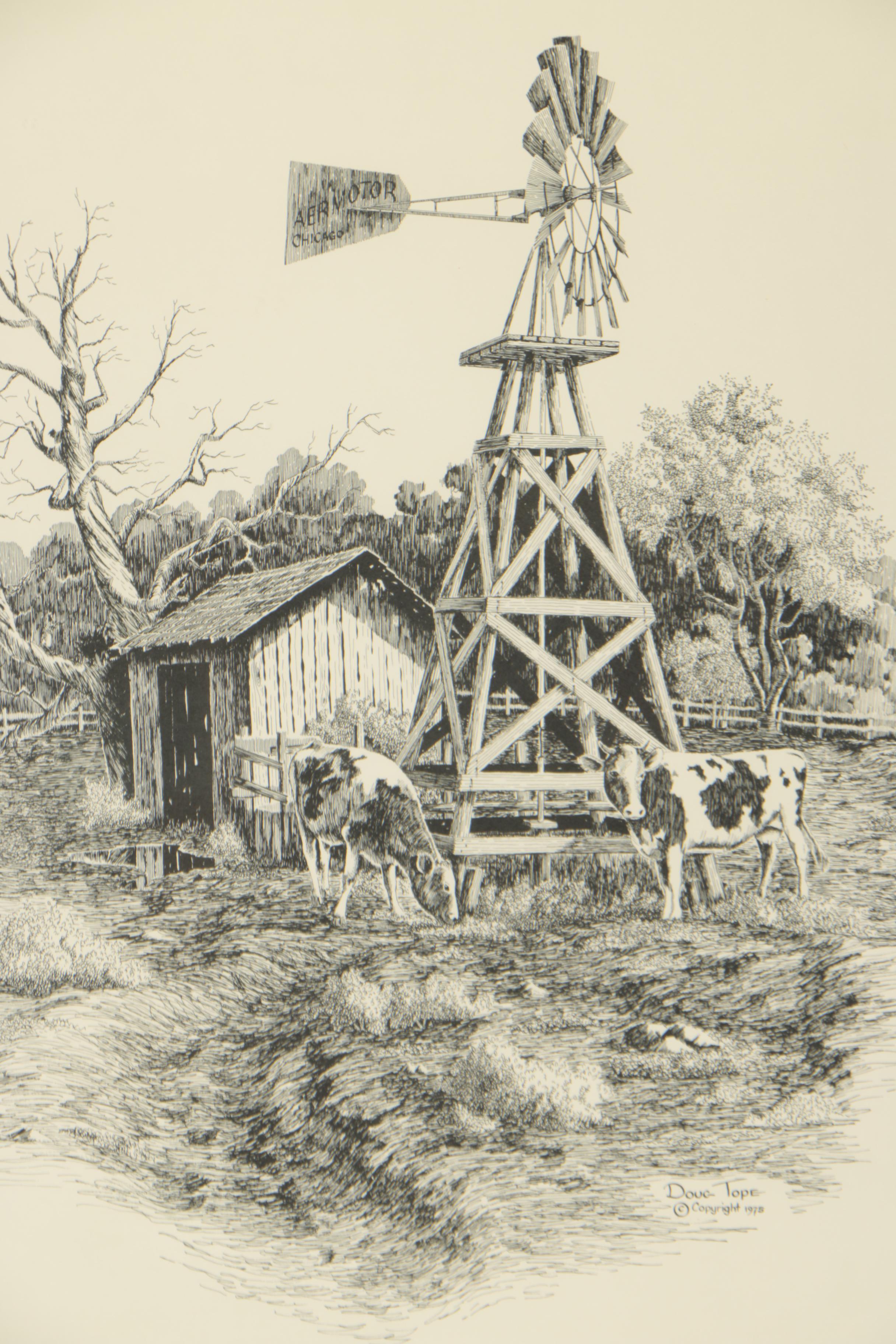 Circa 1975 Lithograph After Doug Tope of Farm Landscape