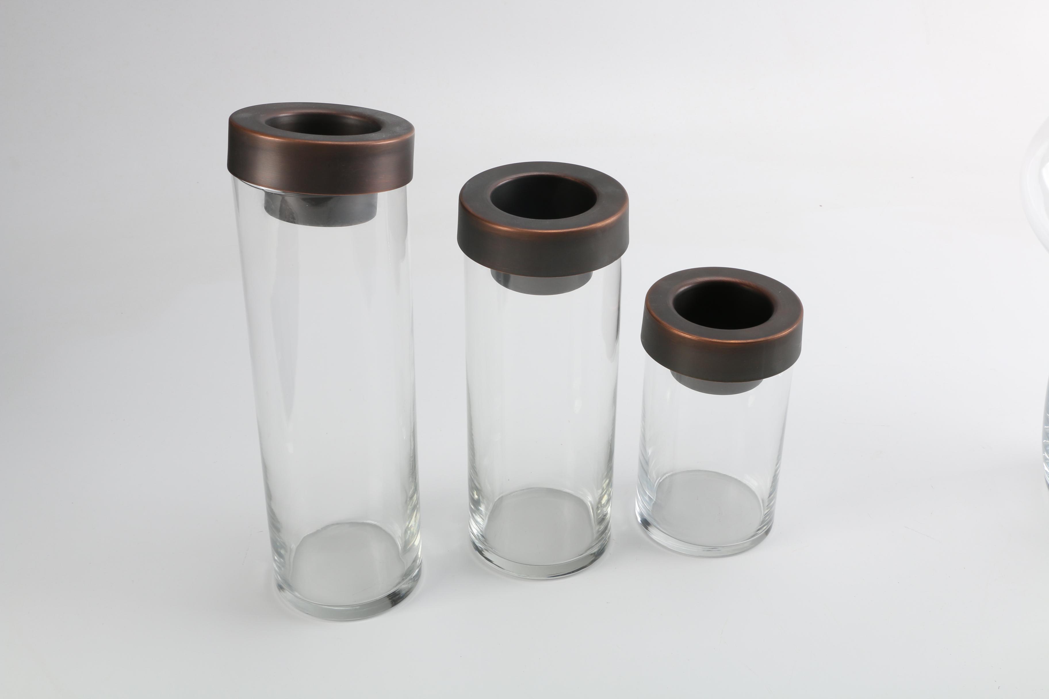 Ethan Allen Mushroom Glass Vases and Glass Canisters