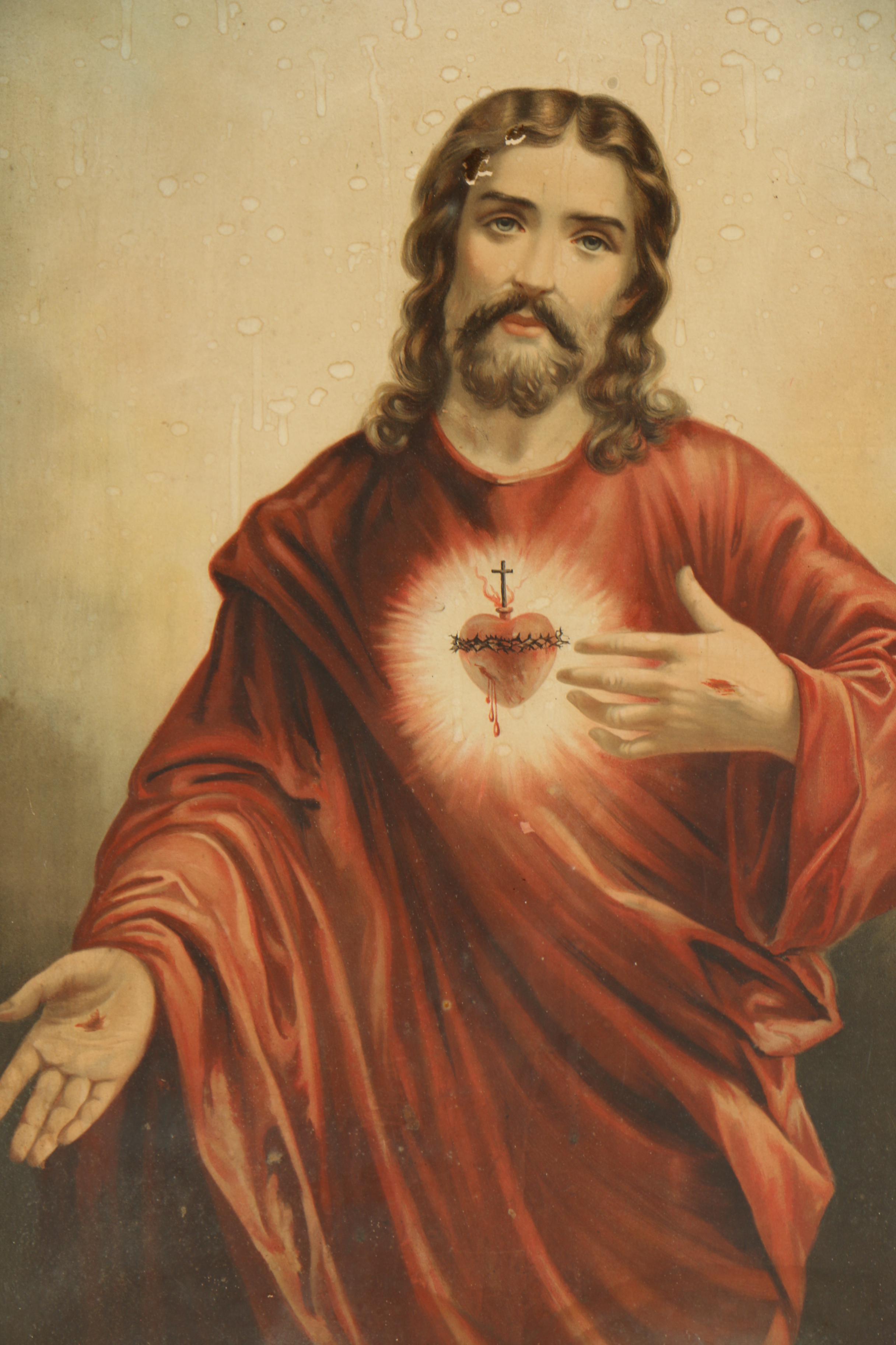 Chromolithograph After Carl Mauch "Sacred Heart of Jesus"