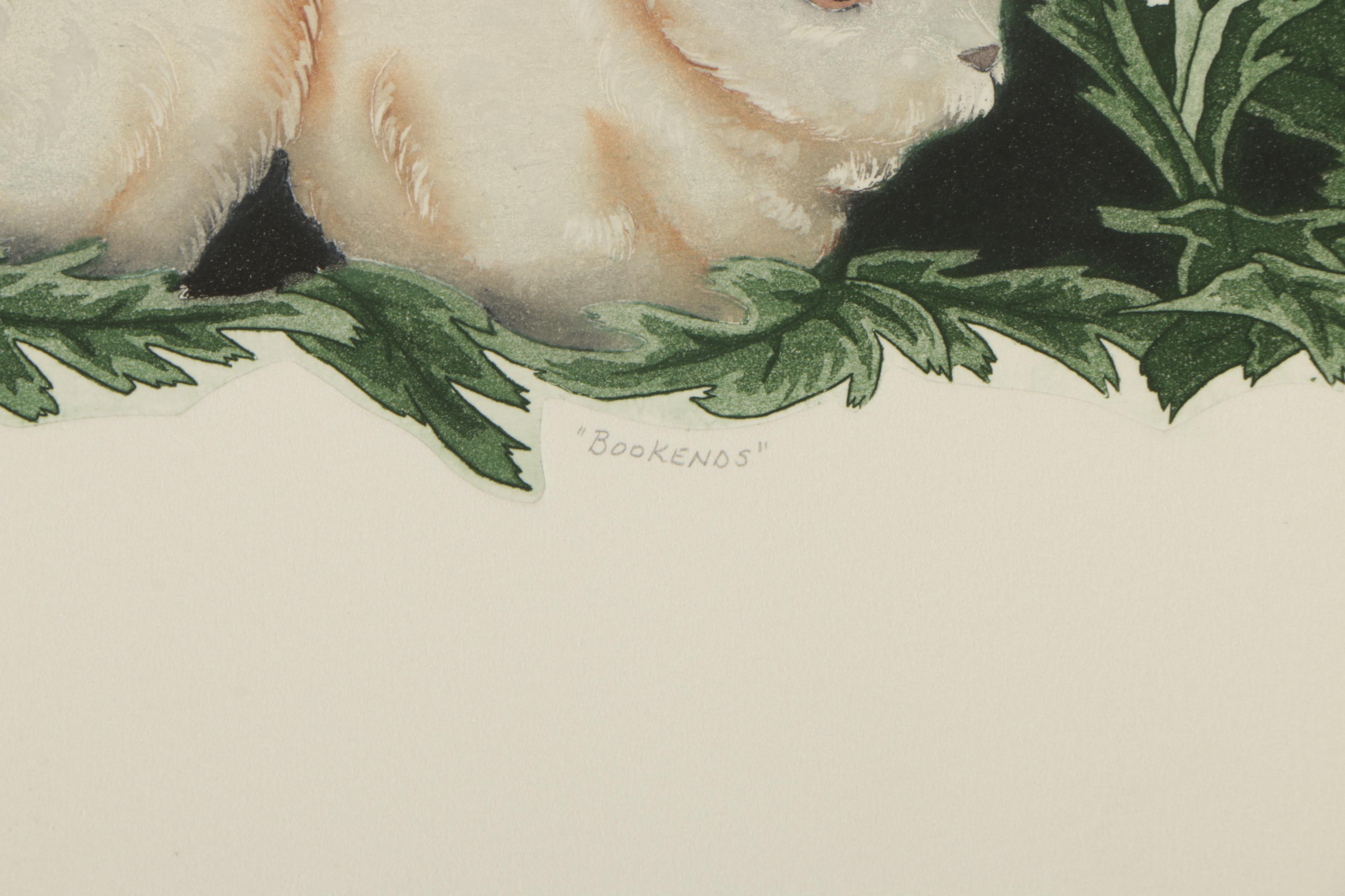 Laura Nevin Limited Edition Etching a la Poupée on Paper "Bookends"