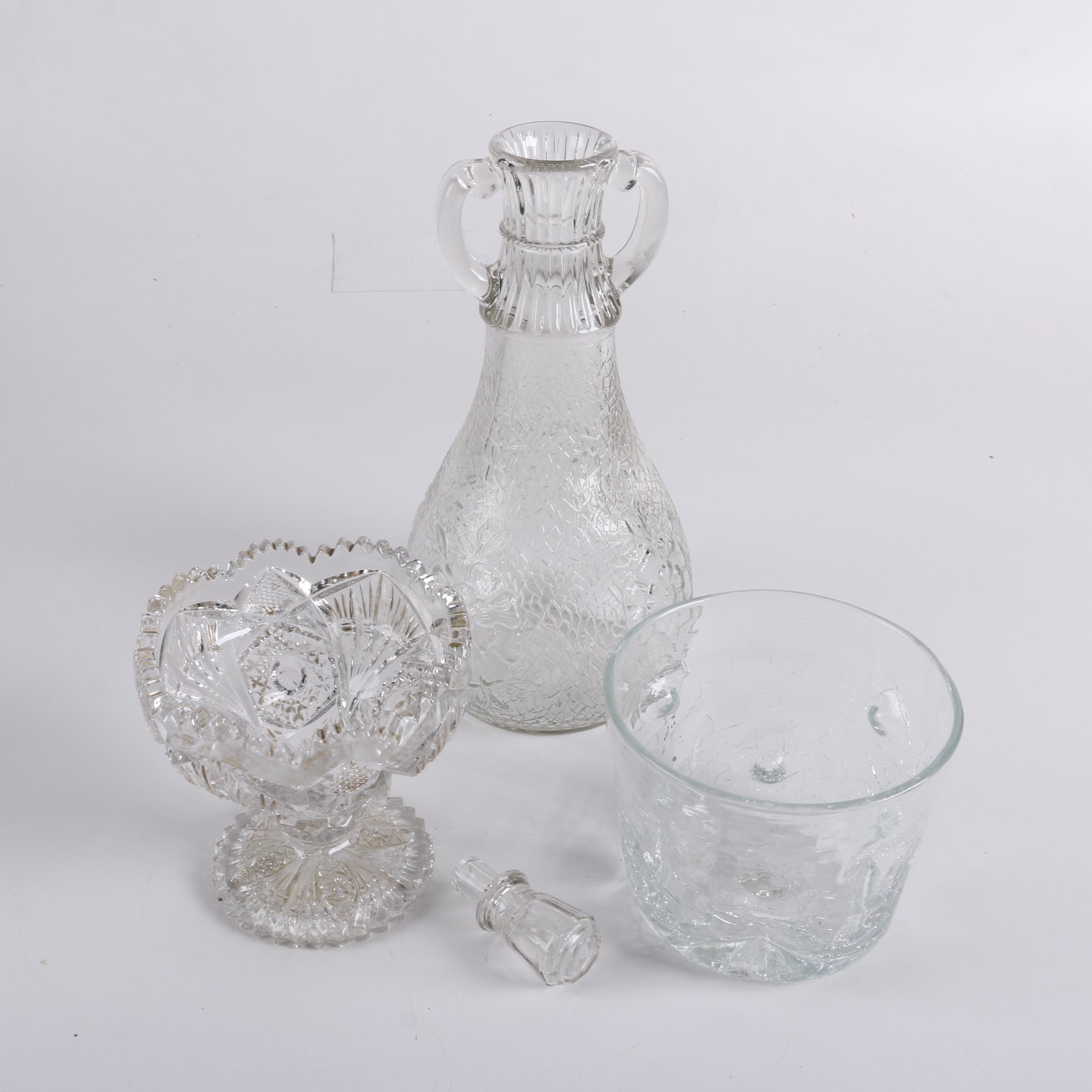 White House Vinegar Pressed Glass Cruet Bottle with Other Glassware