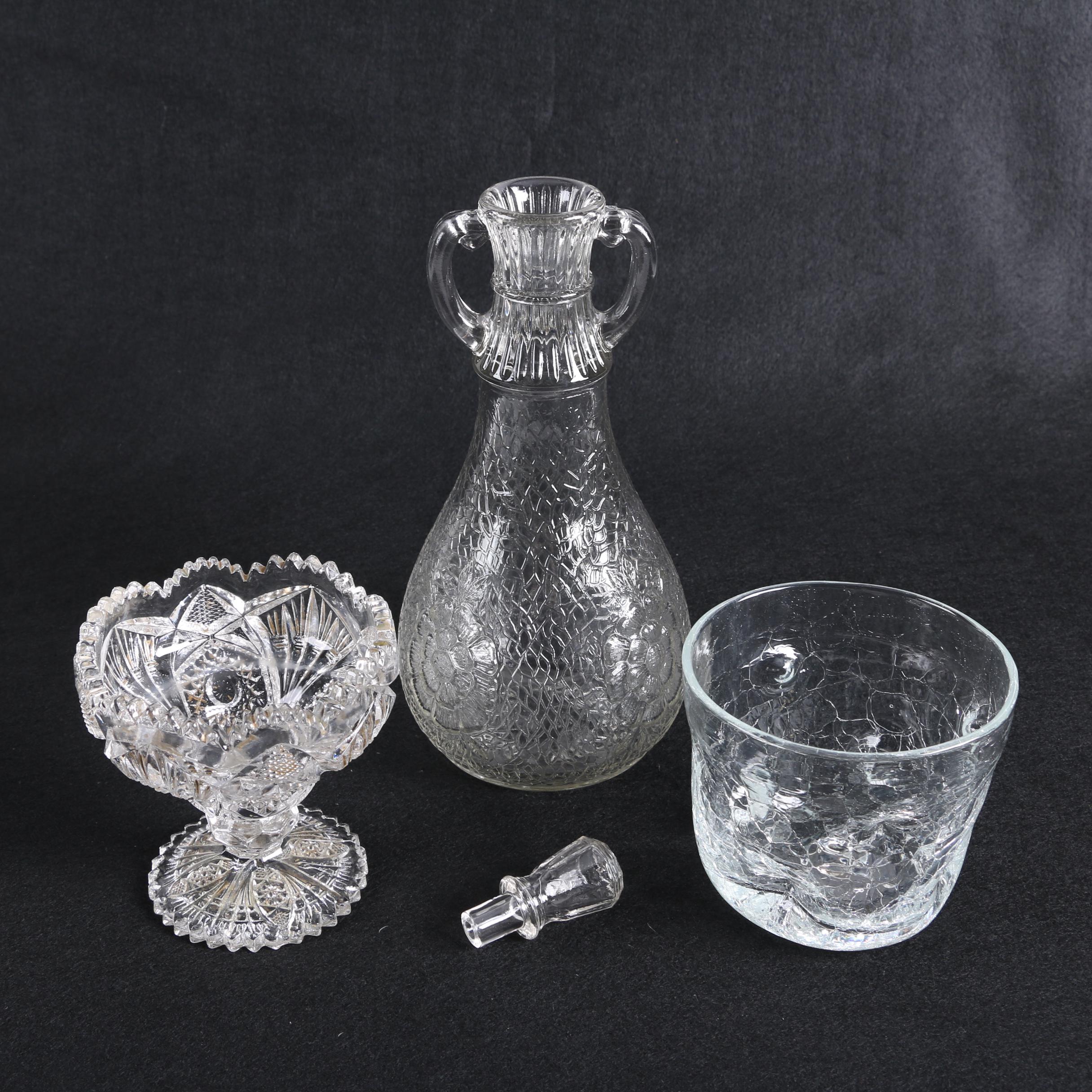 White House Vinegar Pressed Glass Cruet Bottle with Other Glassware