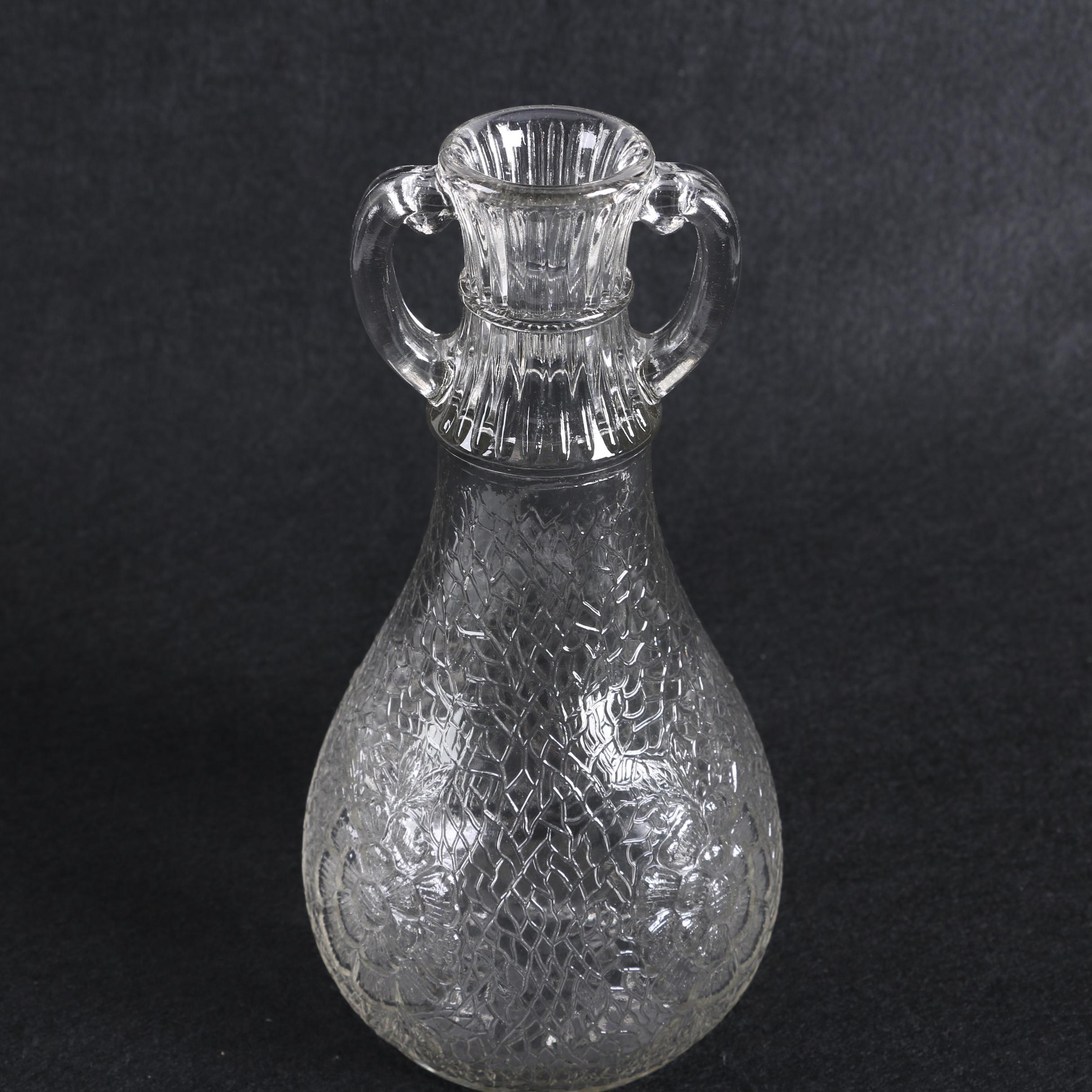 White House Vinegar Pressed Glass Cruet Bottle with Other Glassware