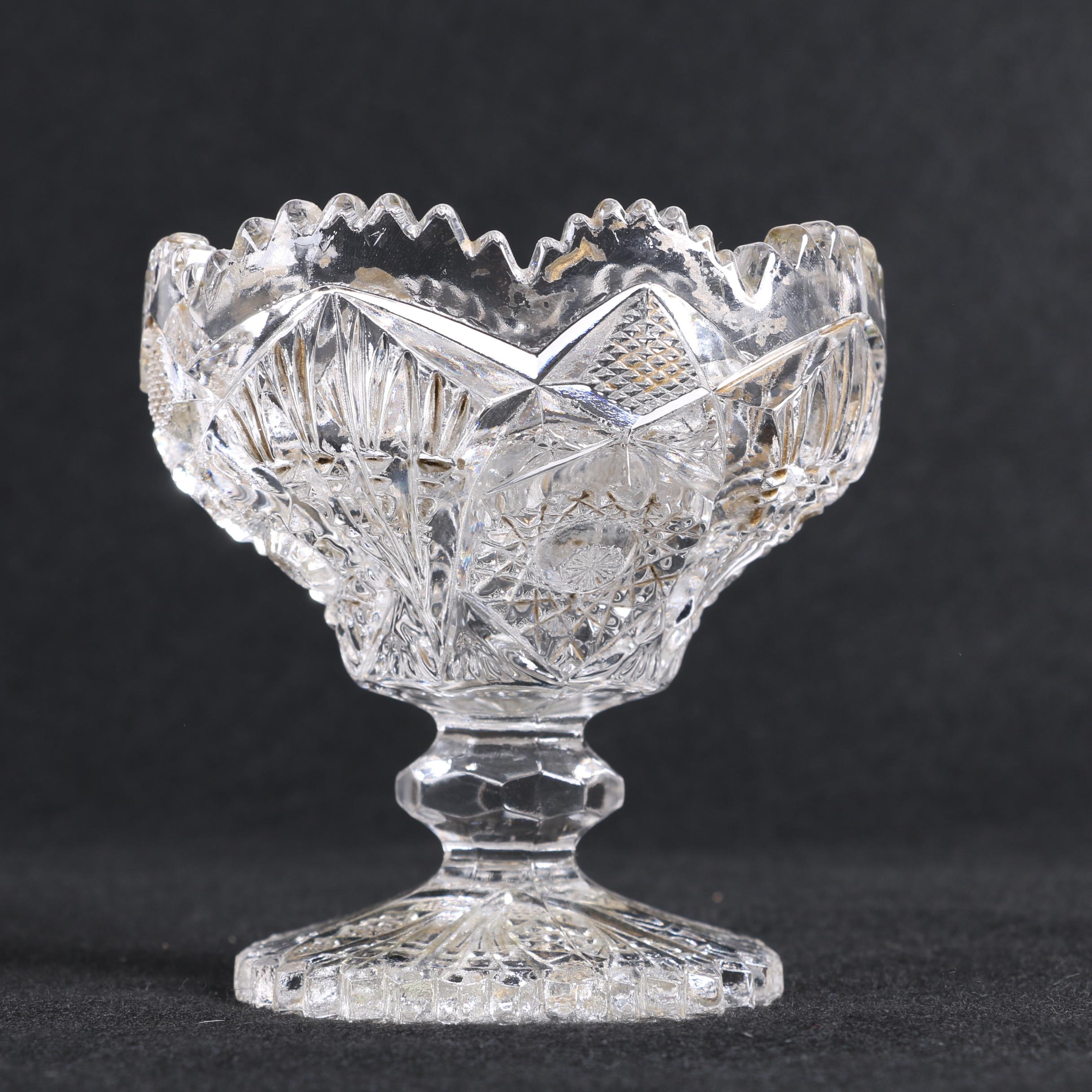 White House Vinegar Pressed Glass Cruet Bottle with Other Glassware