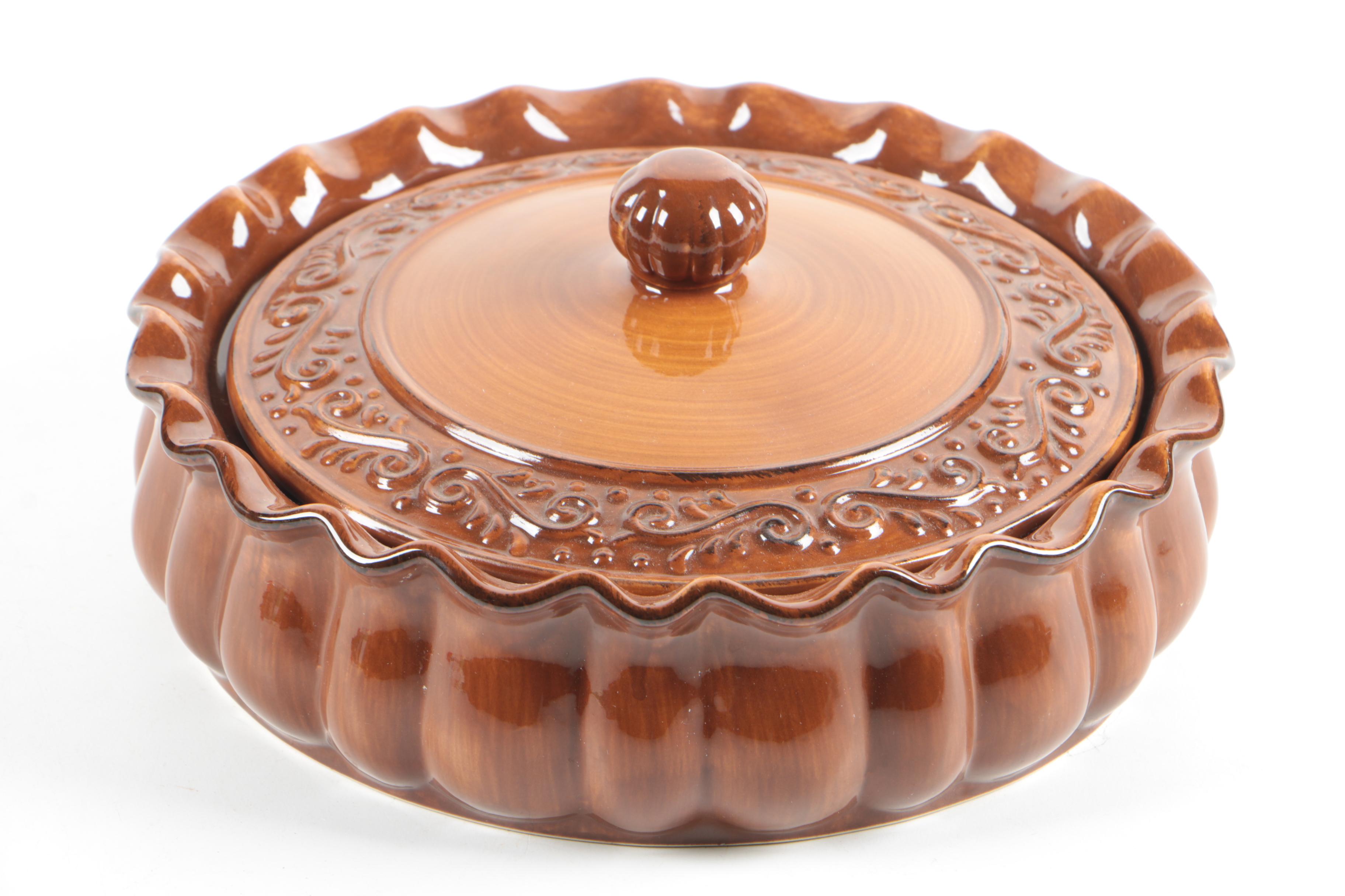 Vintage McCoy Pottery Turkey Pitcher, Homer Laughlin Saucers and Baking Dish