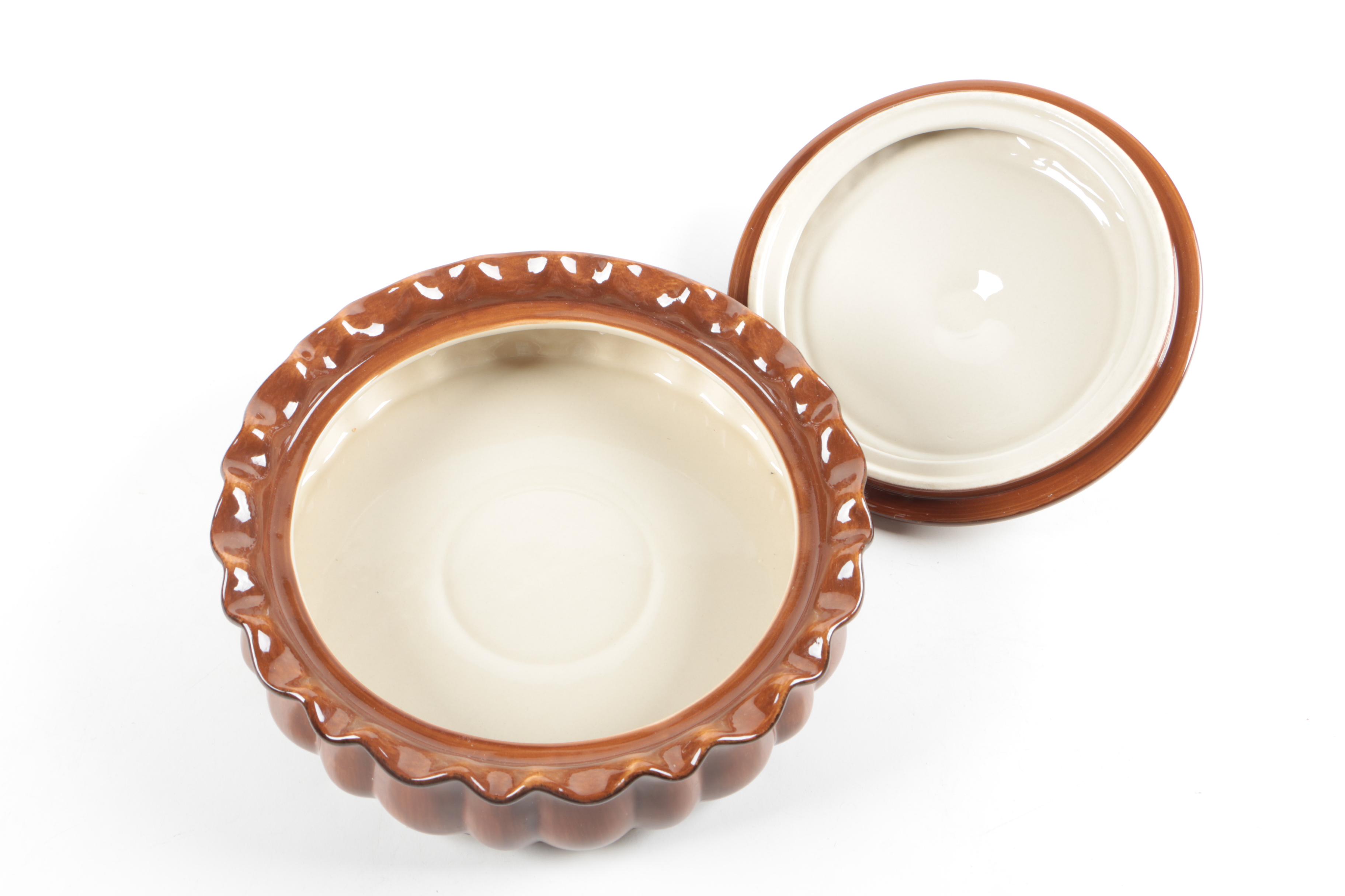 Vintage McCoy Pottery Turkey Pitcher, Homer Laughlin Saucers and Baking Dish