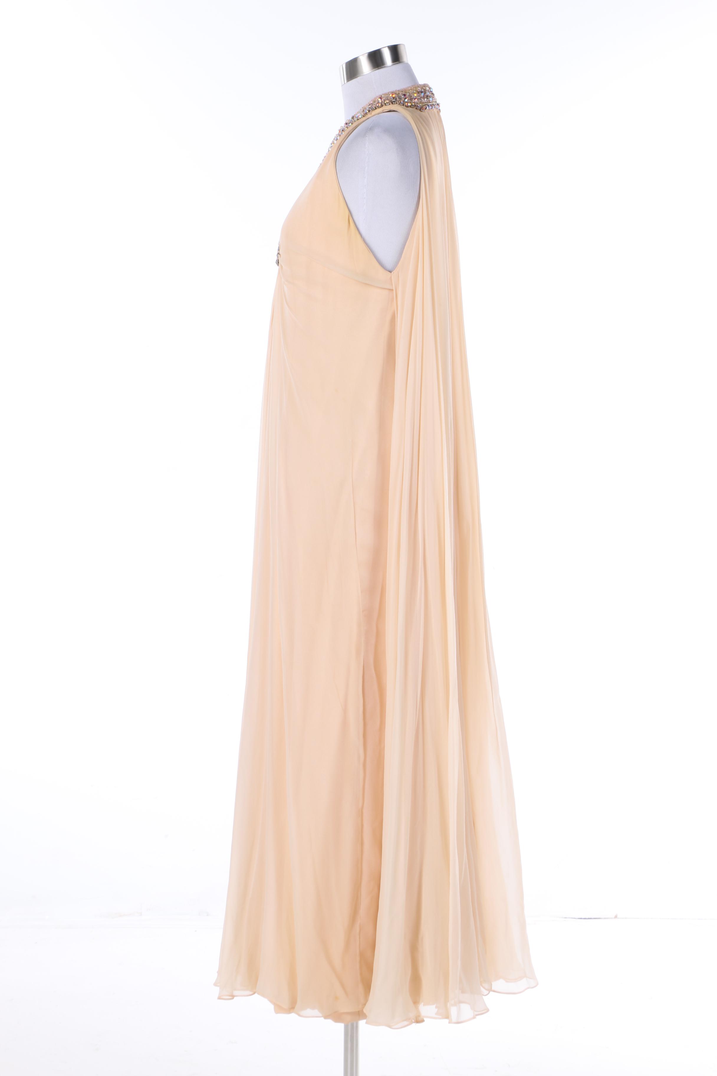 Circa 1970s Vintage Davidson's Indiana Pink Crepe Chiffon Evening Gown