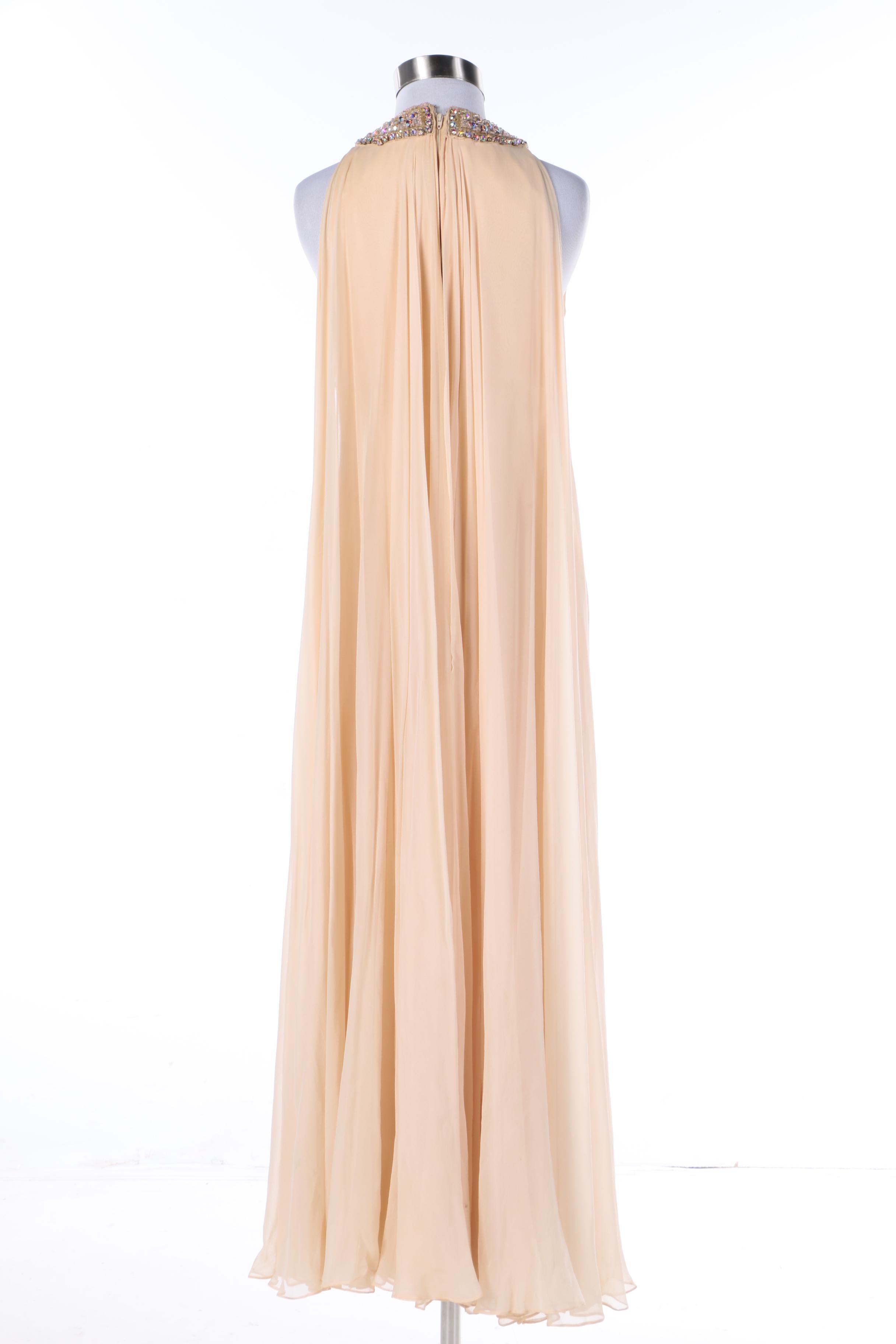 Circa 1970s Vintage Davidson's Indiana Pink Crepe Chiffon Evening Gown
