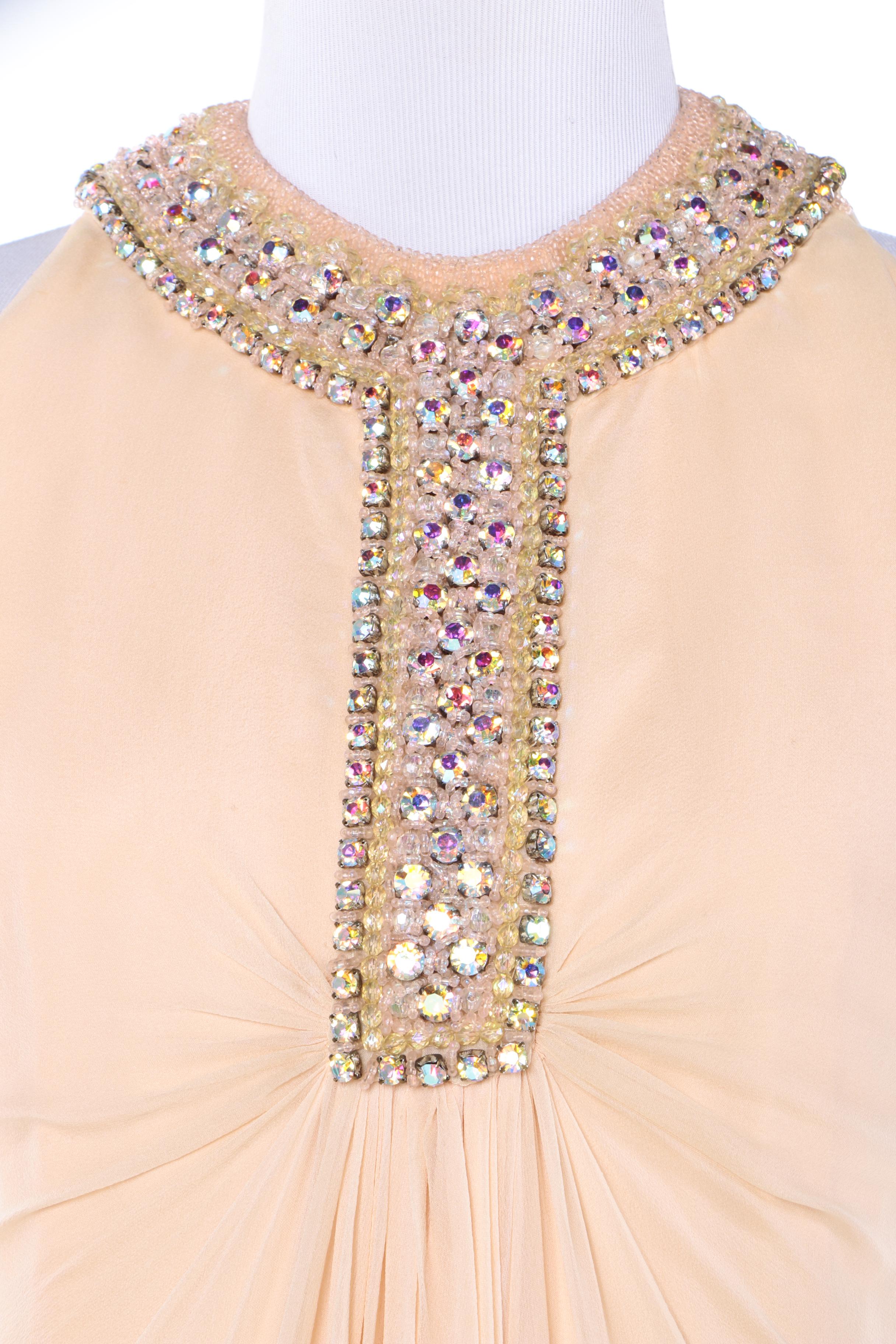 Circa 1970s Vintage Davidson's Indiana Pink Crepe Chiffon Evening Gown