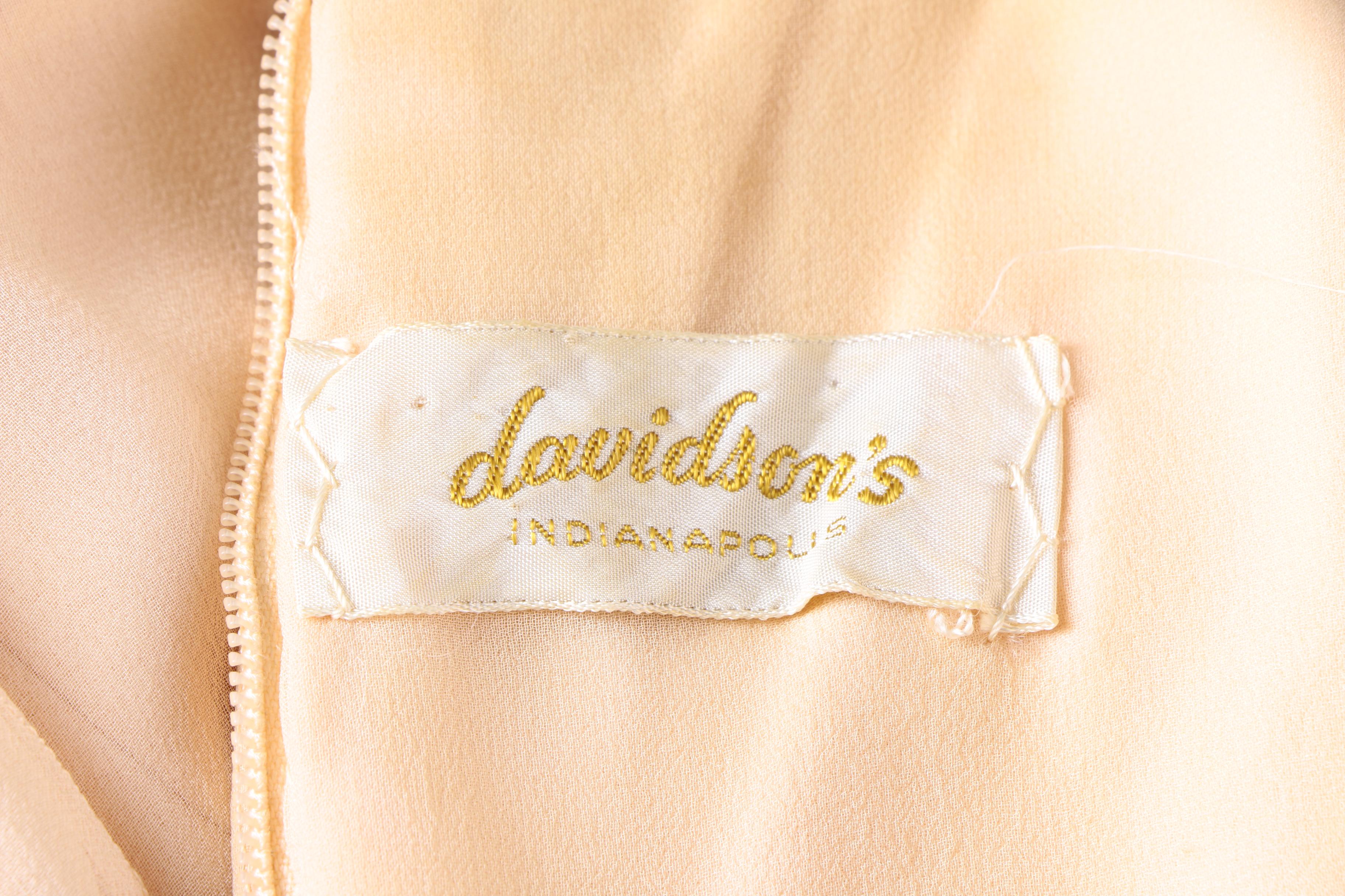 Circa 1970s Vintage Davidson's Indiana Pink Crepe Chiffon Evening Gown