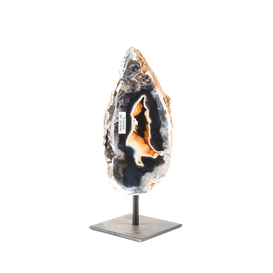 Polished Agate and Quartz Geode with Display Stand