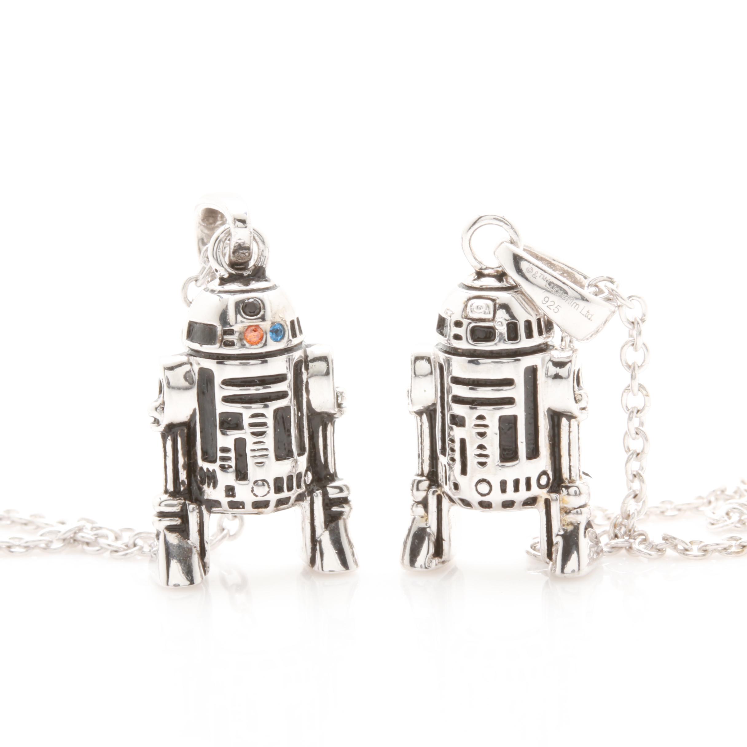 Sterling Silver and Cubic Zirconia R2-D2 Pendant Necklace Selection