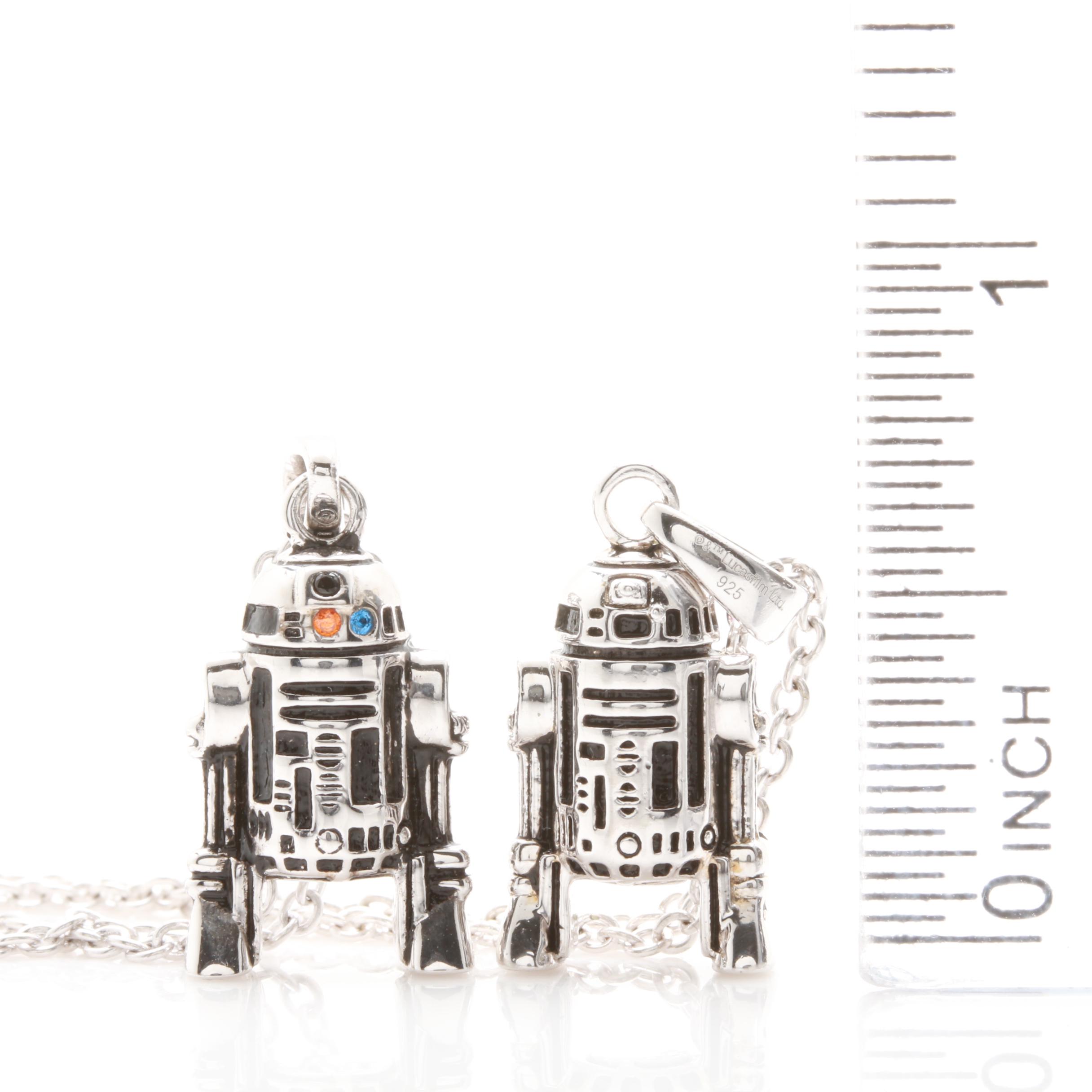 Sterling Silver and Cubic Zirconia R2-D2 Pendant Necklace Selection