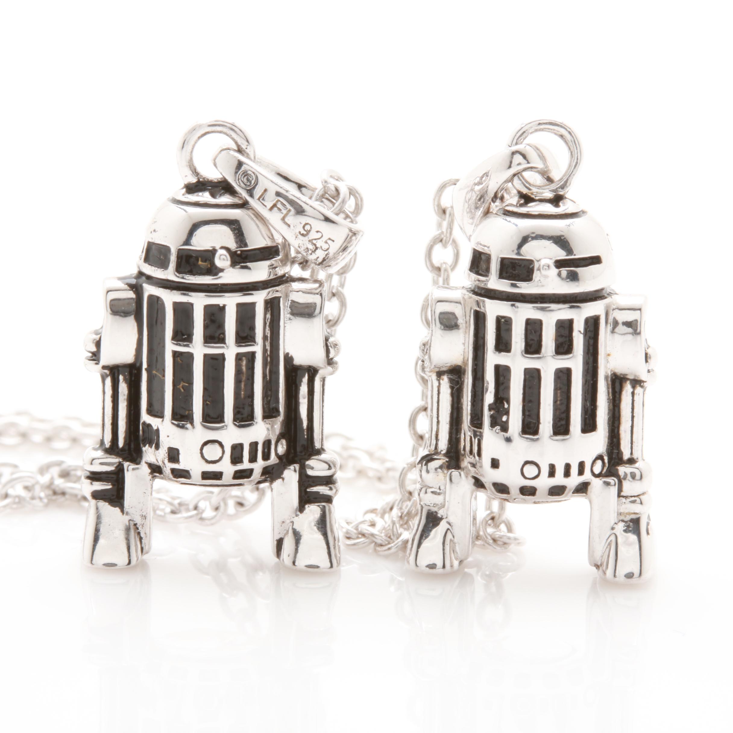 Sterling Silver and Cubic Zirconia R2-D2 Pendant Necklace Selection