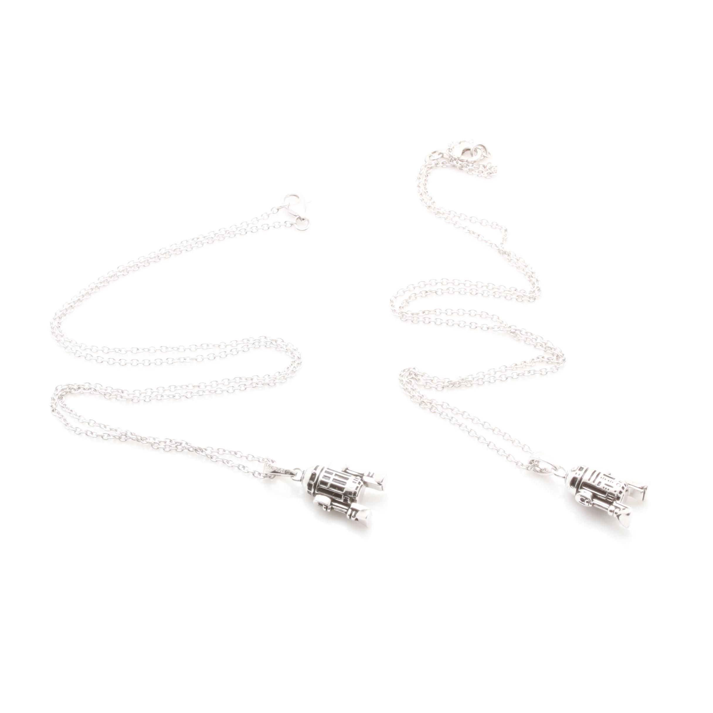 Sterling Silver and Cubic Zirconia R2-D2 Pendant Necklace Selection