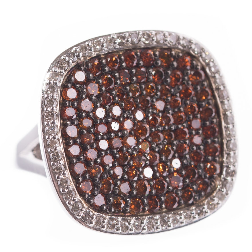 Sterling Silver and 2.00 CTW Diamond and Orange Diamond Cluster Ring