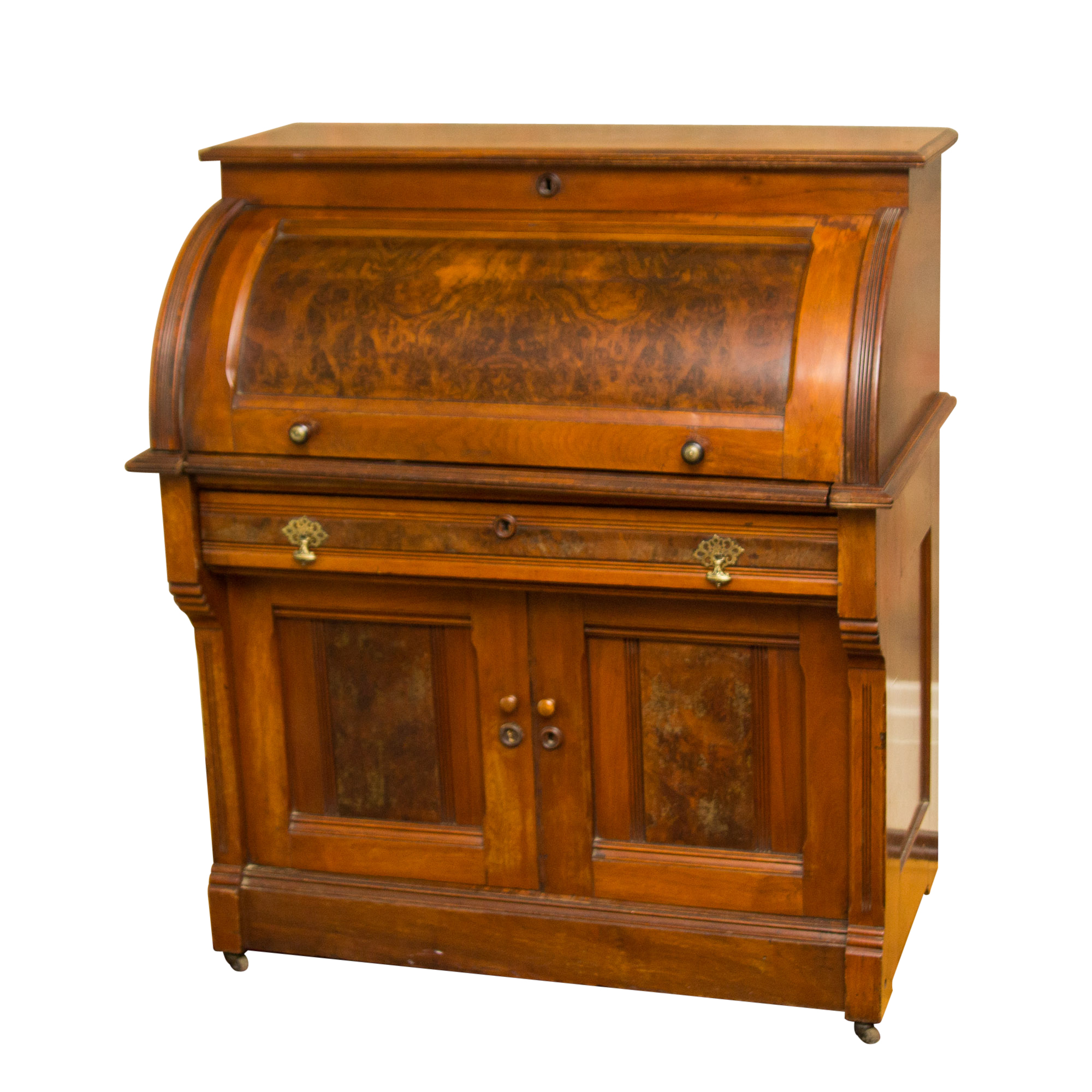 Antique Eastlake Walnut Cylinder Roll Top Desk