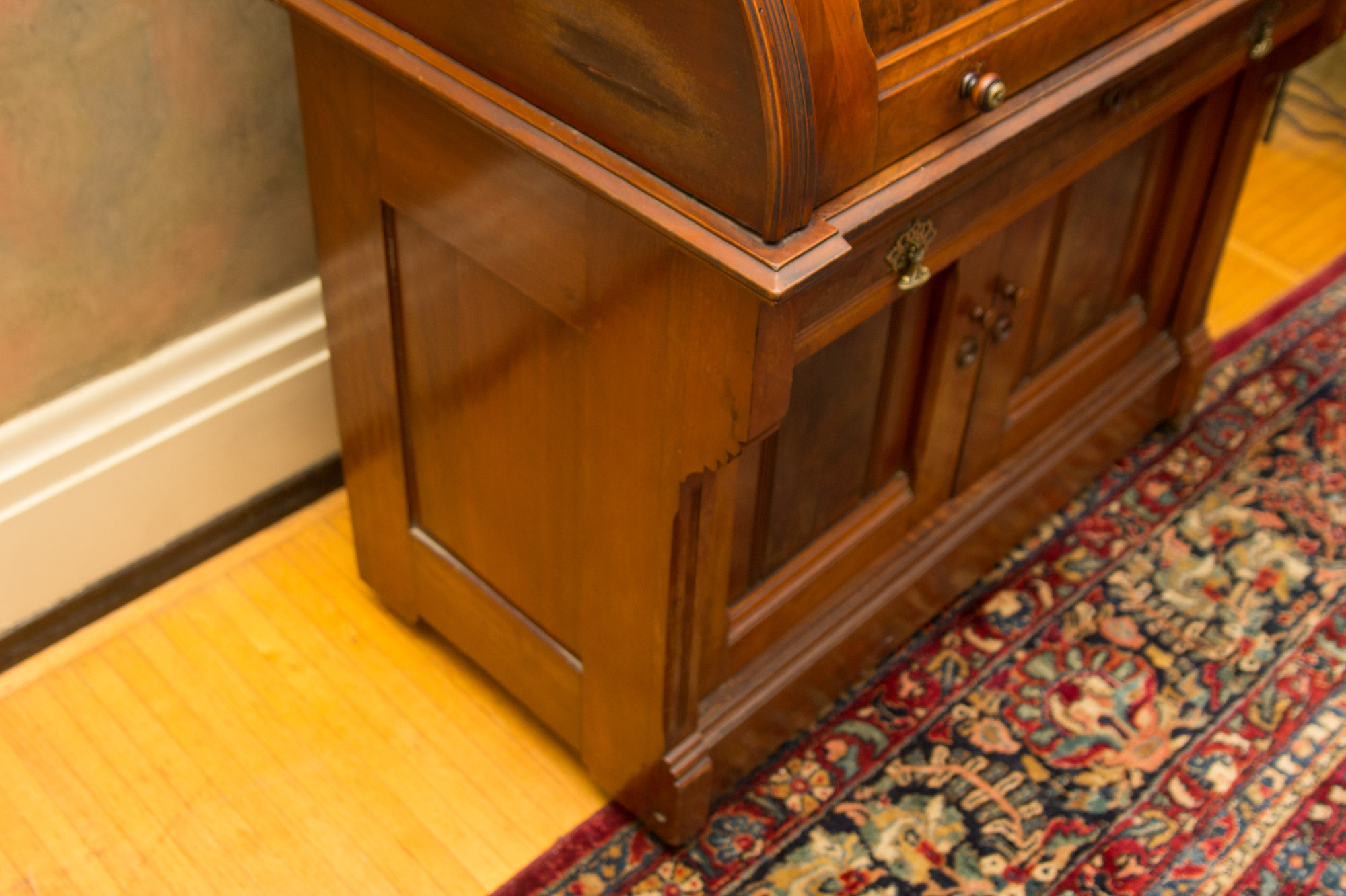 Antique Eastlake Walnut Cylinder Roll Top Desk