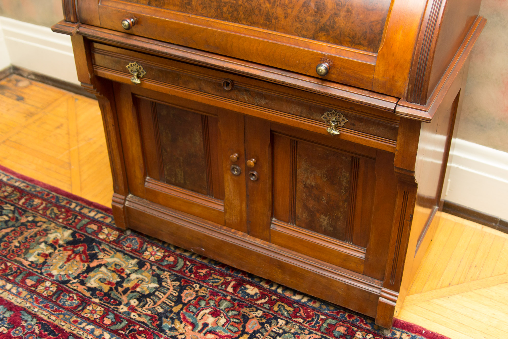 Antique Eastlake Walnut Cylinder Roll Top Desk