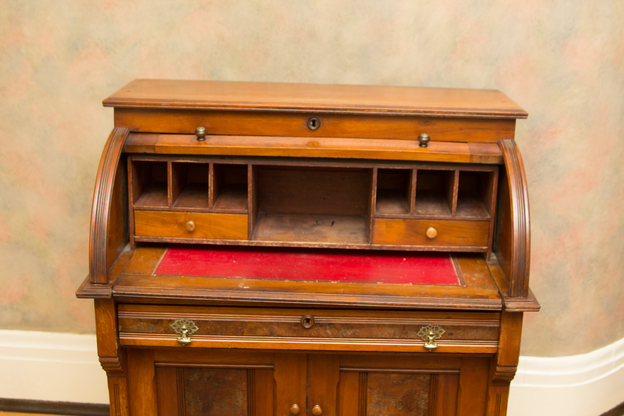 Antique Eastlake Walnut Cylinder Roll Top Desk