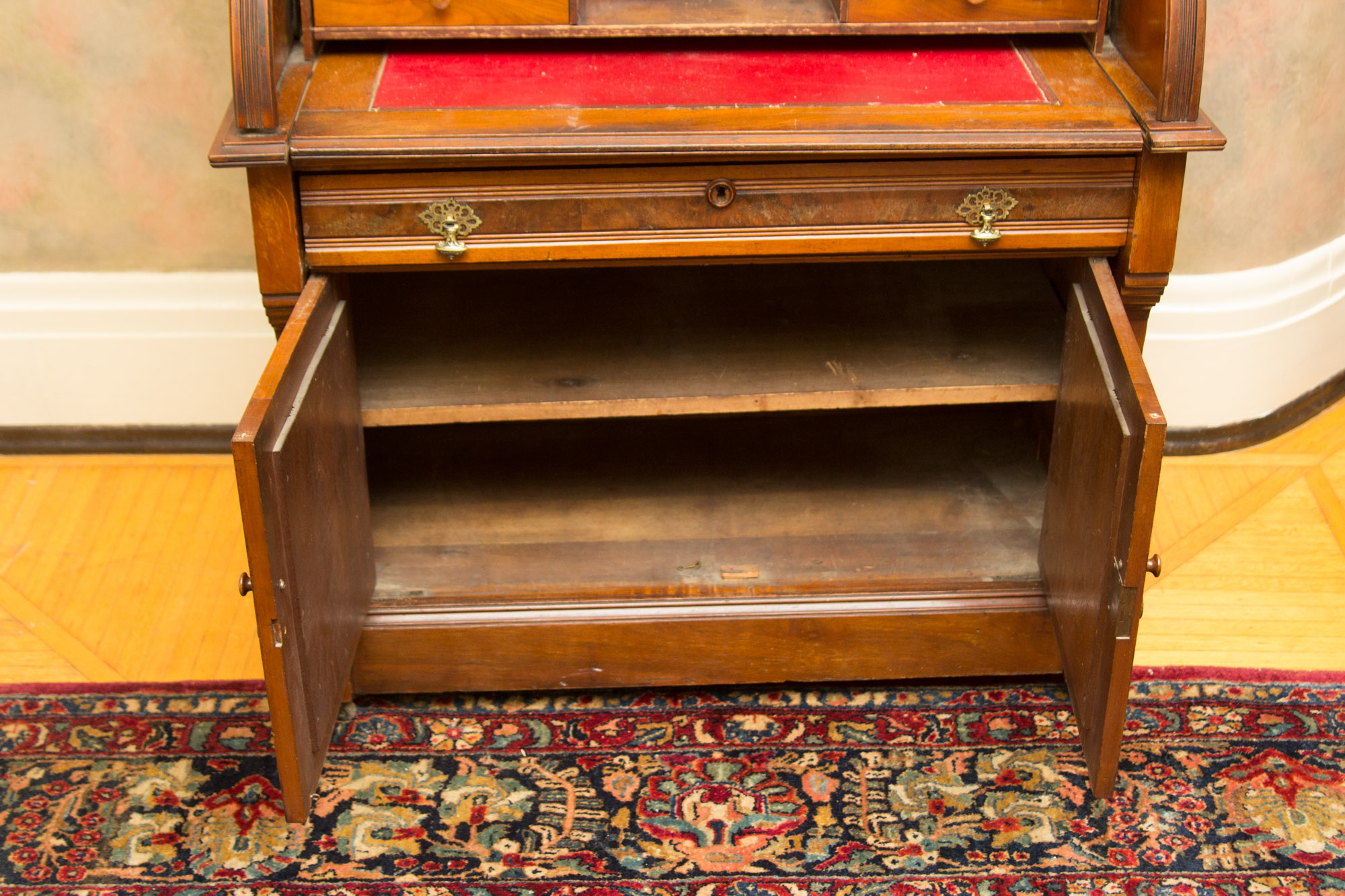 Antique Eastlake Walnut Cylinder Roll Top Desk