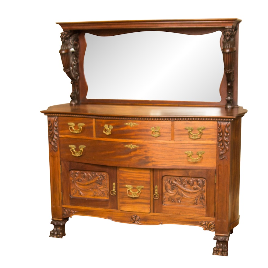 Victorian Bow Front Carved Sideboard