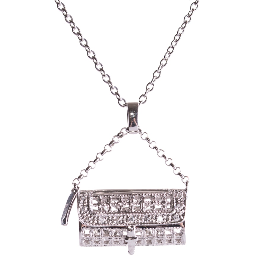 18K White Gold and Diamond Handbag Pendant Necklace
