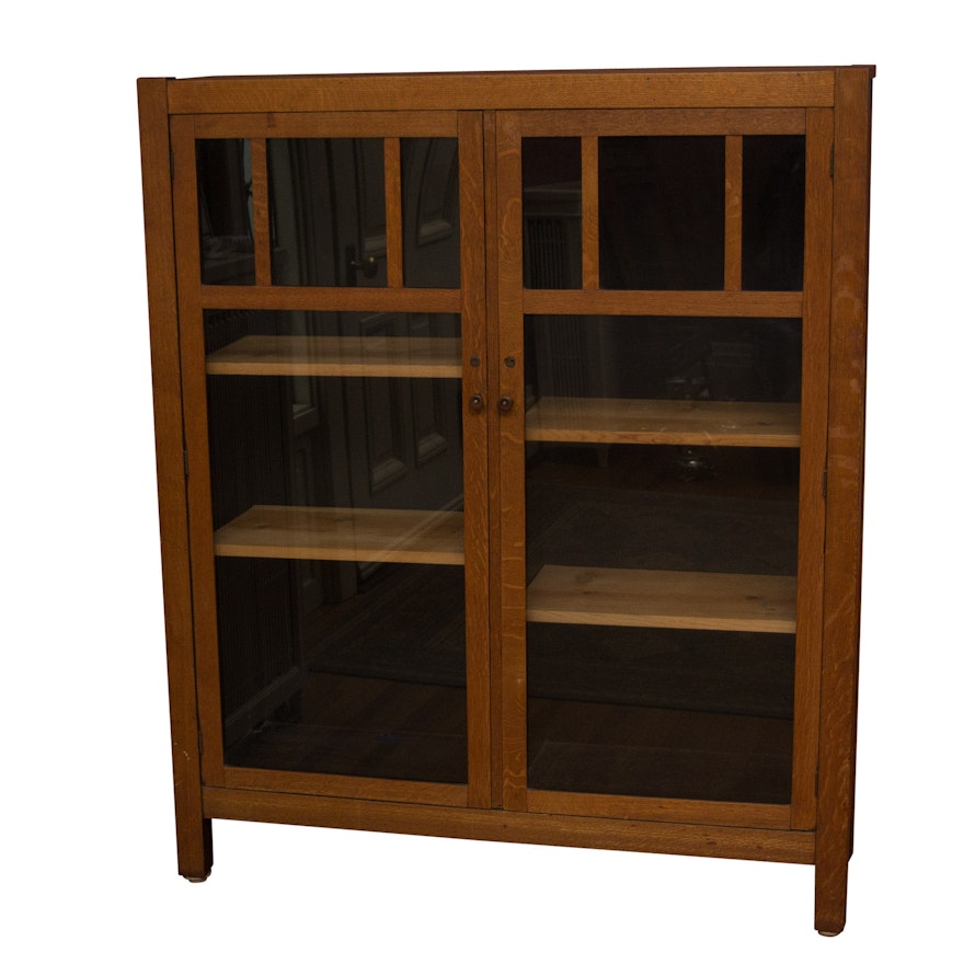 Oak Wood and Glass Bookcase